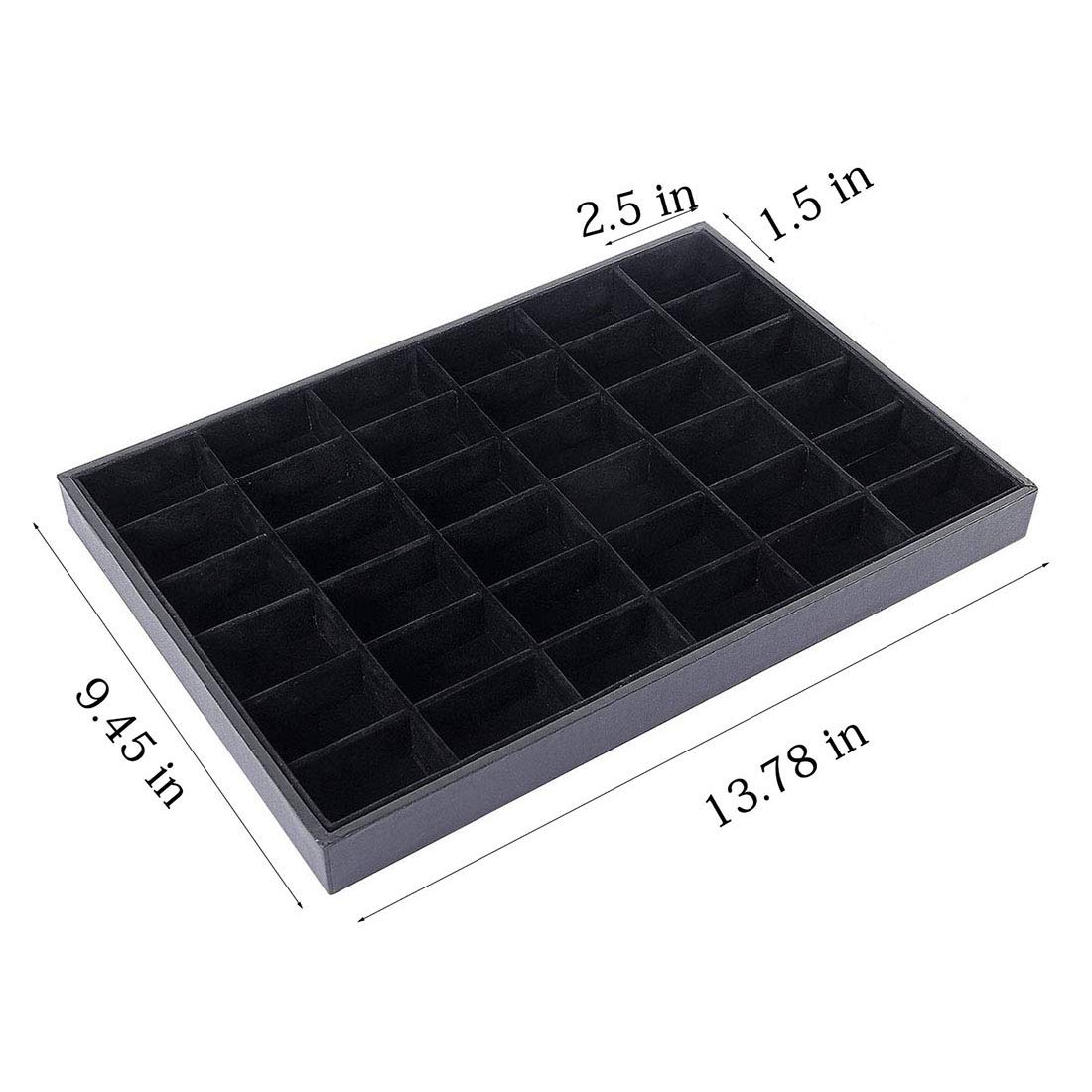 Black Velvet Stackable 36 Compartments Jewelry Tray Showcase Display Organizer Holder Rectangle Storage Box Case Containers Chest for Women Gemstone,Pendant,Key,Marble,Crystal Stone,Accessory,Diamond