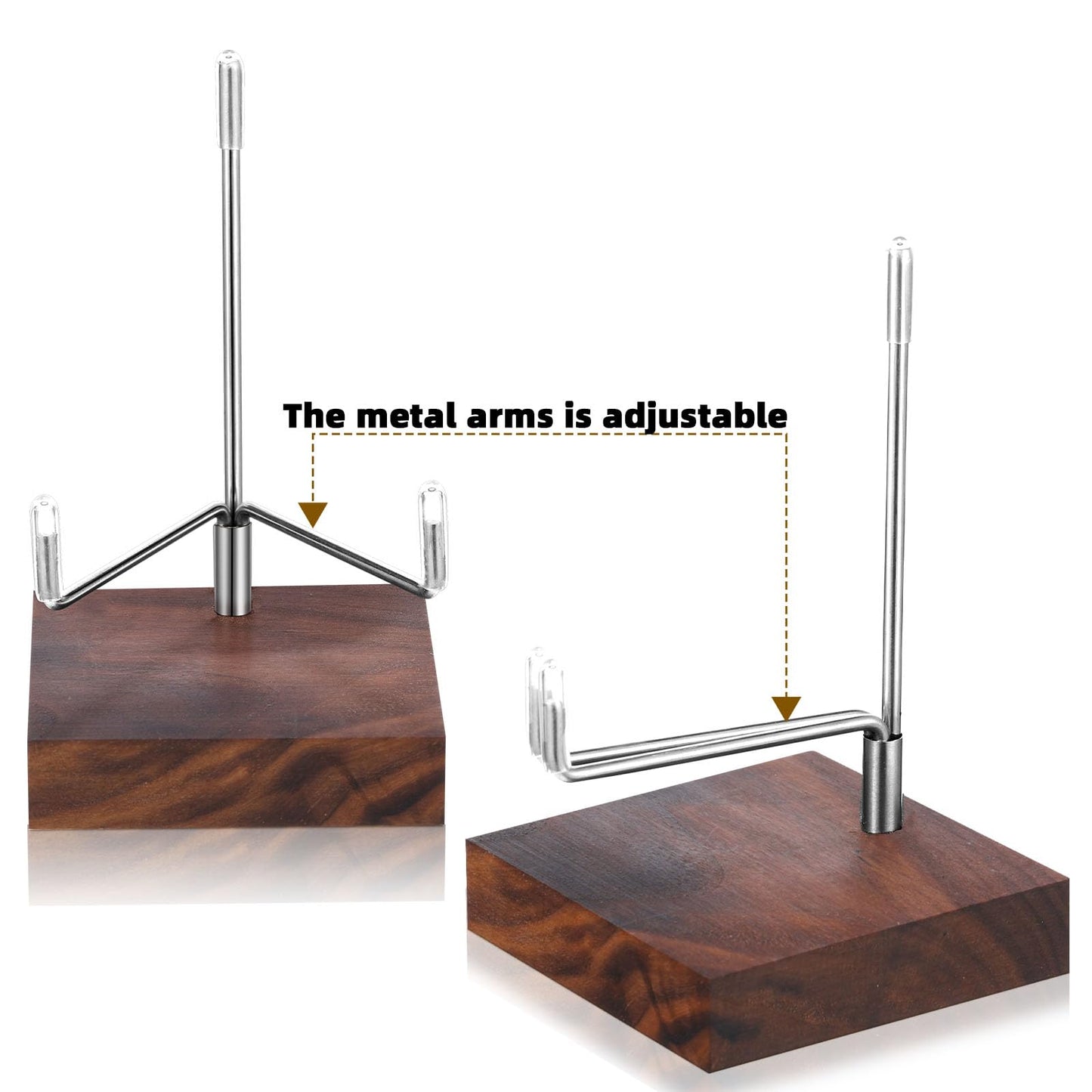 Wenqik 4 Pcs Crystal Display Stand Rock Display Stand Adjustable Metal Arms with Wooden Base Geodes Rock Agate Mineral Easel Holder for Collectibles(3.15 x 3.15 x 4.65 Inch,Silver)