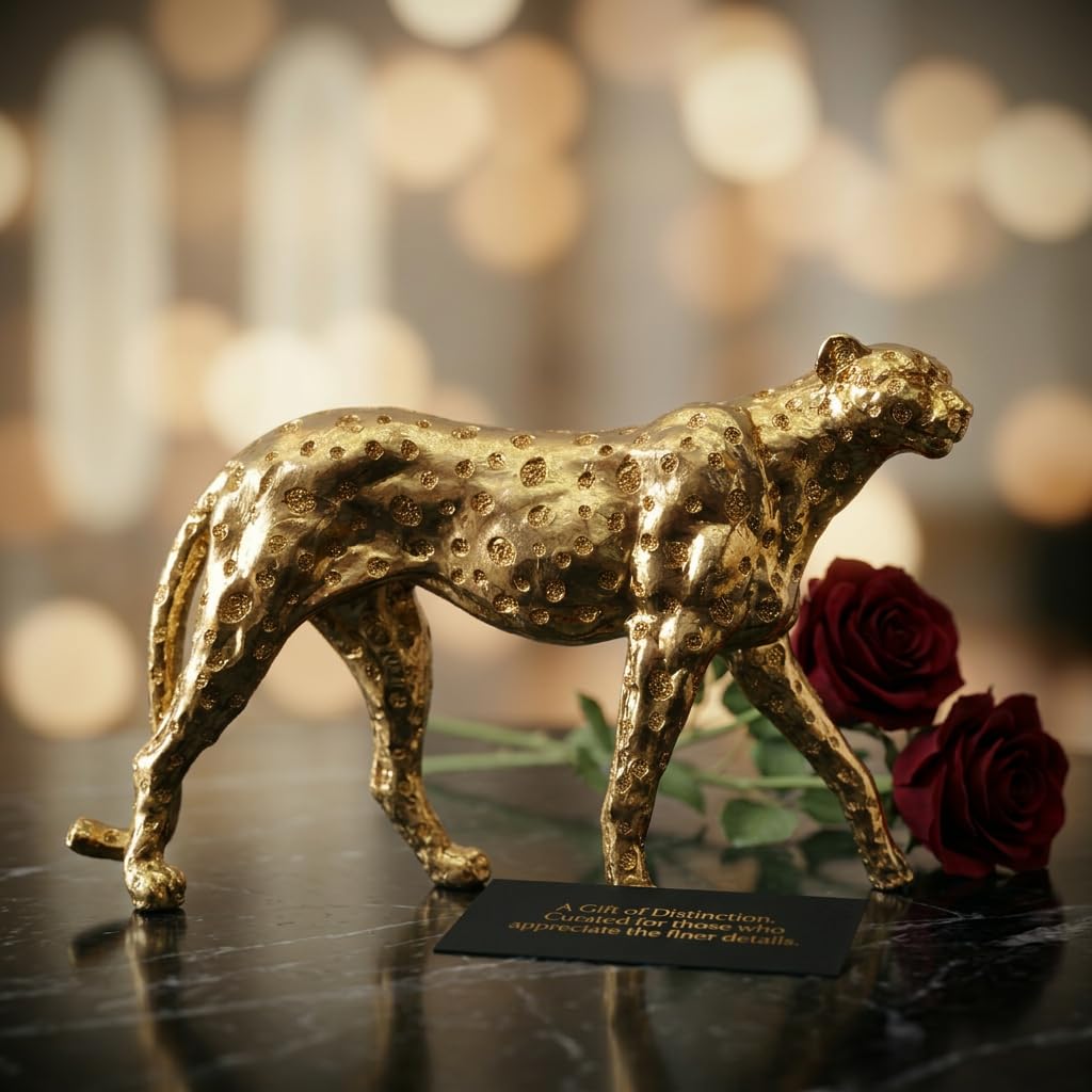 Zhao Xiang Cheetah Statue Gold Home Decor Walking Leopard Figurines
