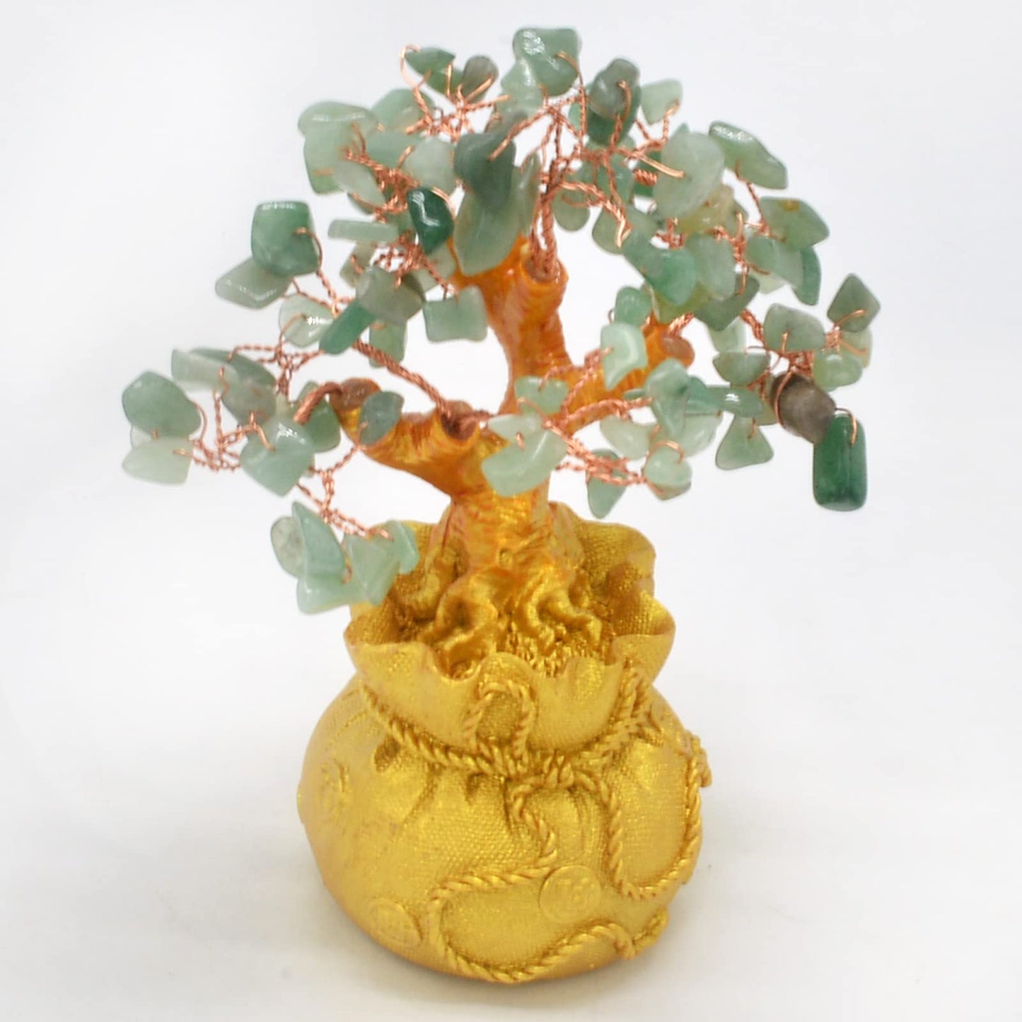 Natural Rose Quartz Gem Tree - Positive Energy Crystal Tree, Feng Shui Statue - Treasure Bag, Manual Chakra Tree, Good Luck Aura Treatment Crystal, Home Decoration Sculpture Prosperity Gift (Green)