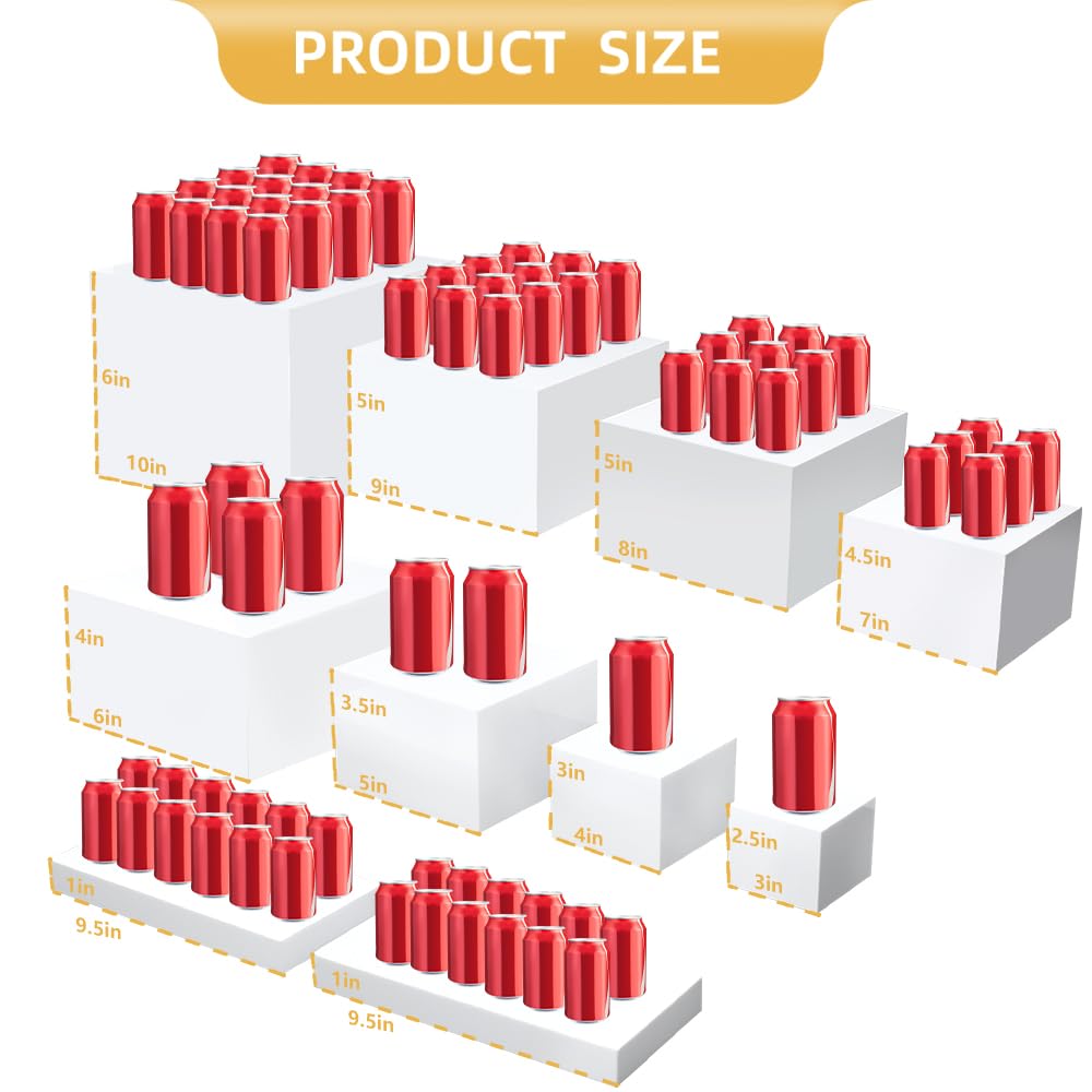 10Pack White Buffet Risers and Stands, (3'',4'',5'',6'',7'',8'',9'',9.5''x2,10'')Acrylic Food Risers for Buffet Table, Nesting Display Stand Shelf for Party Catering & Dessert, White Risers for Display for Food, Jewelry & Collectibles
