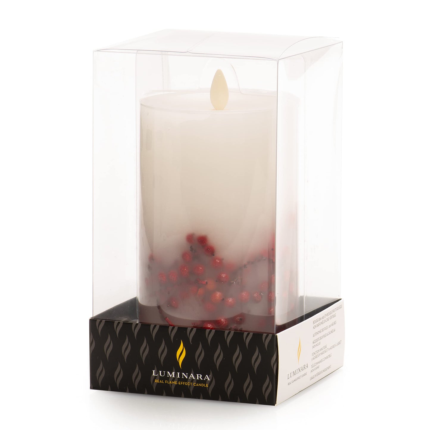 Luminara Embedded Flameless LED Candle - Red Berry 3.5" x 6.5" - Moving Flame Pillar Battery Operated Timer, Real Wax Unscented, Safe
