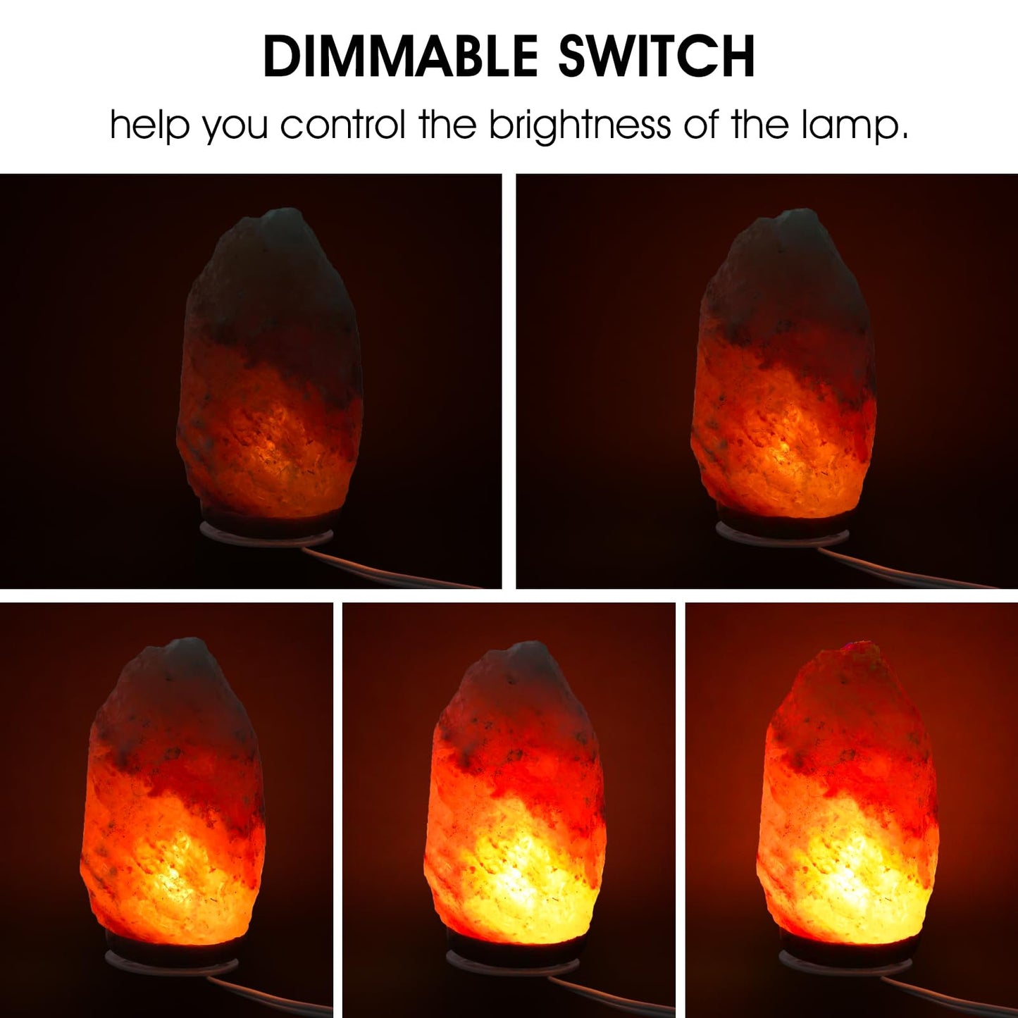 Wuluretoos Himalayan Salt Lamp Cord Replacement Kit with Dimmer Switch & 6-Pack 15W E12 Halogen Bulbs, 5ft Cord Base Assembly for Salt Rock Lamps, 110V Adjustable Brightness Cord Set (1)