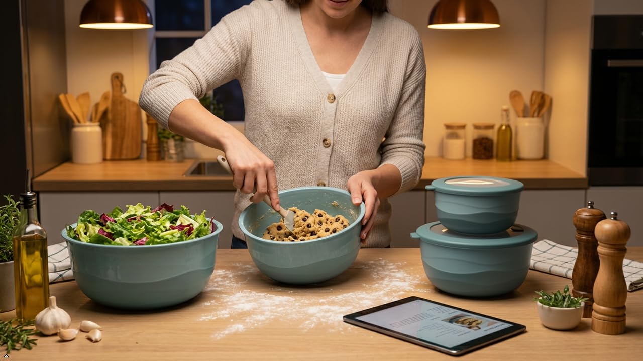 Fizu Home Pera Airtight Mixing Bowls with Lids, 8-Piece BPA-Free Nesting Prep Bowl Set for Kitchen & Food Prep, Large 4200ml Capacity, Microwave & Dishwasher Safe