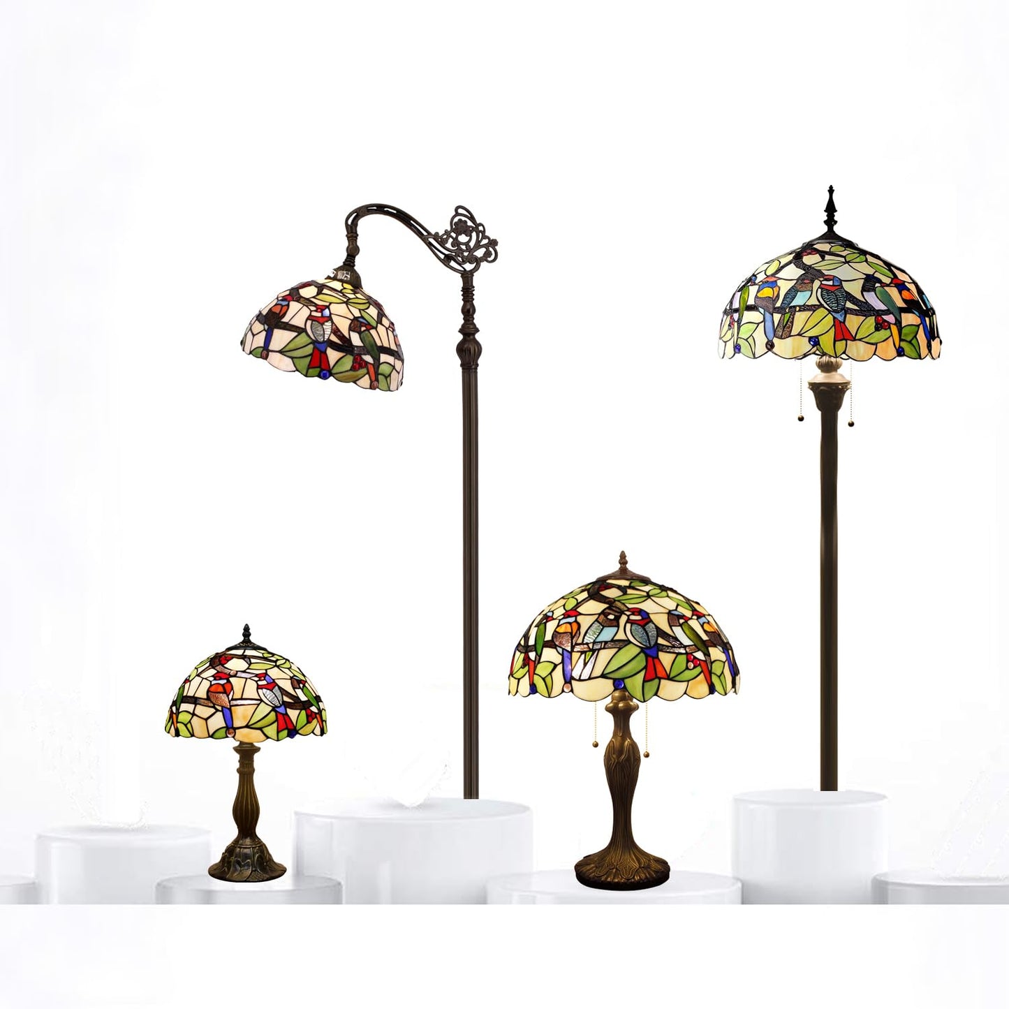 WERFACTORY Tiffany Table Lamp Mix Color Stained Glass Bedside Lamp 18 Inch