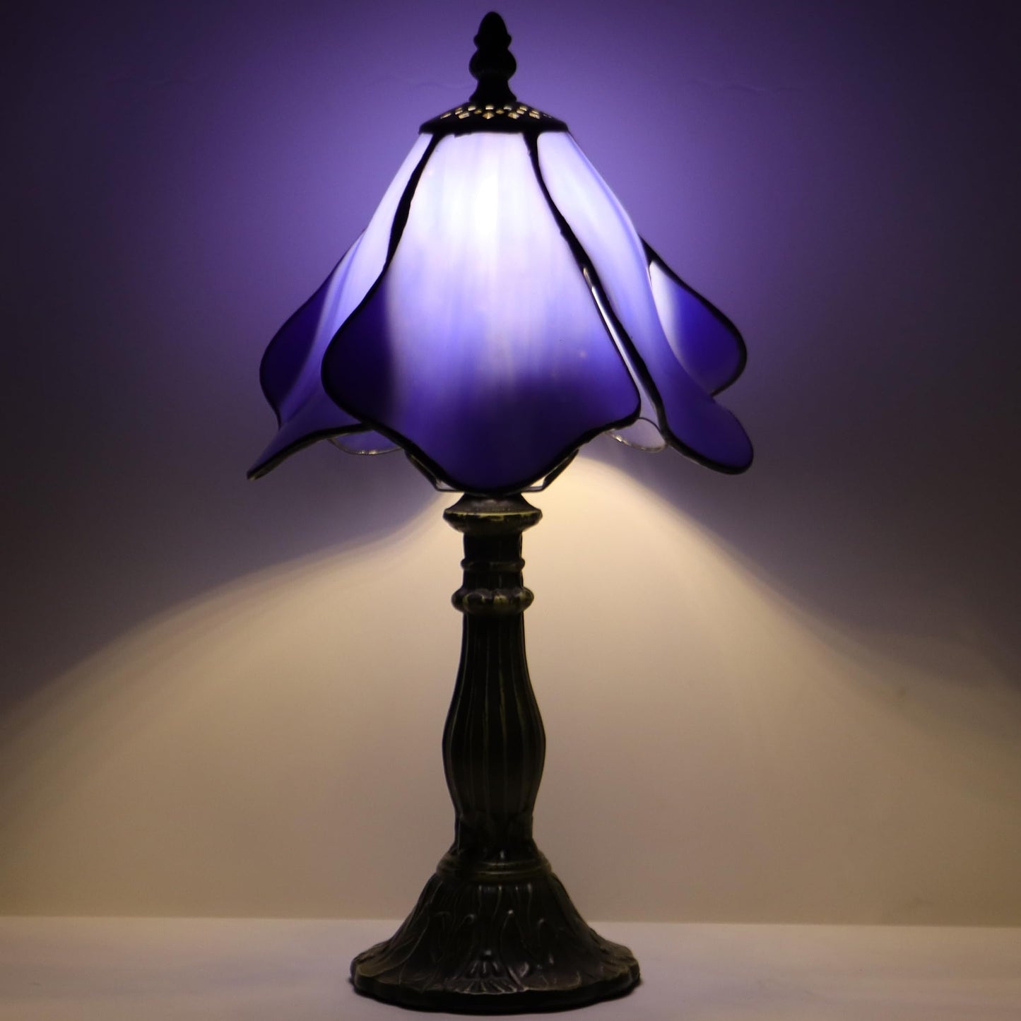 WFAYNTIFL Small Tiffany Table Lamp Blue Morning Glory Style W8H14.5 Inch