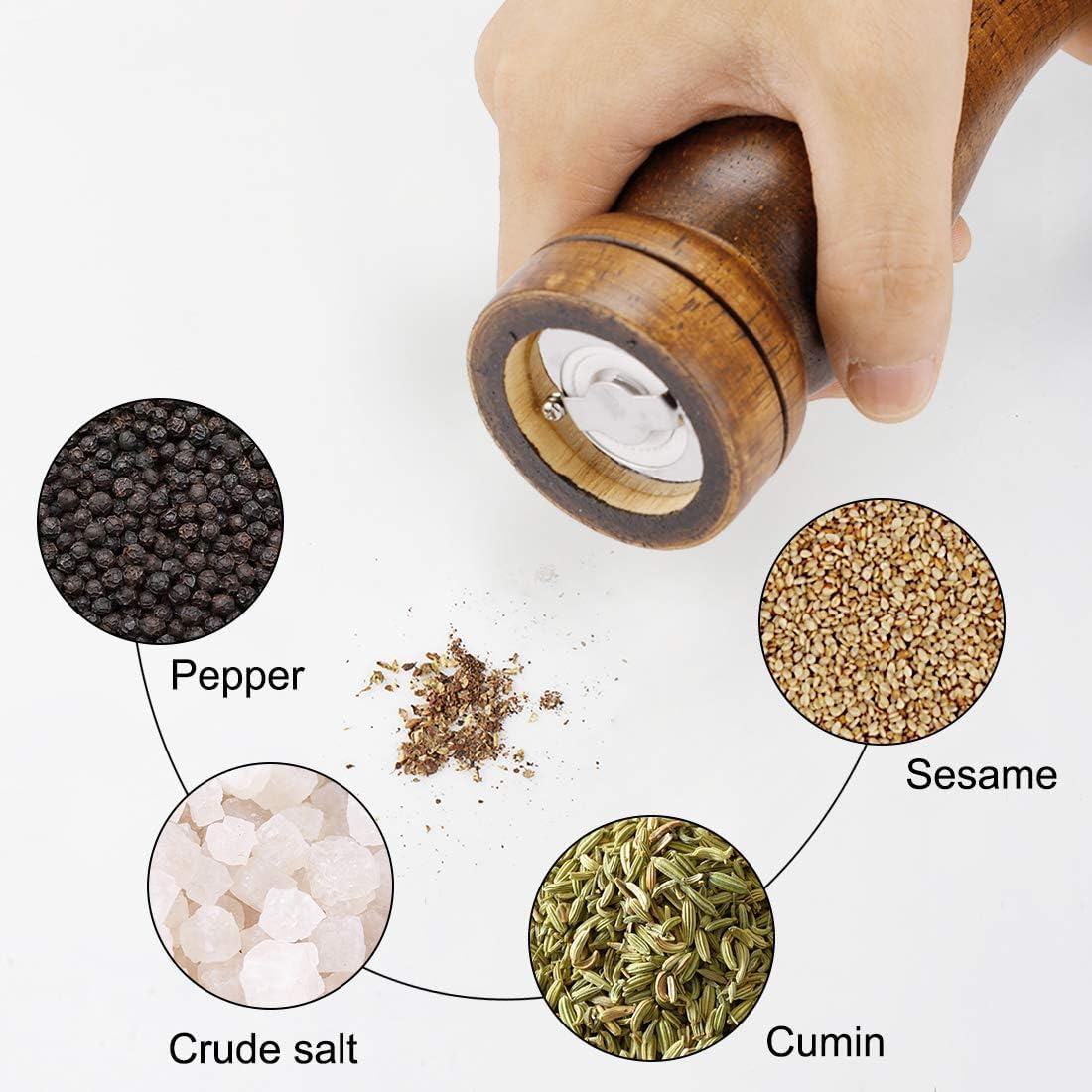 Pepper Grinder and Salt Shaker Set 5.5 Inch Wooden Pepper Mills Shaker with Adjustable Coarseness for Seasoning Meal Prep Cooking Dining