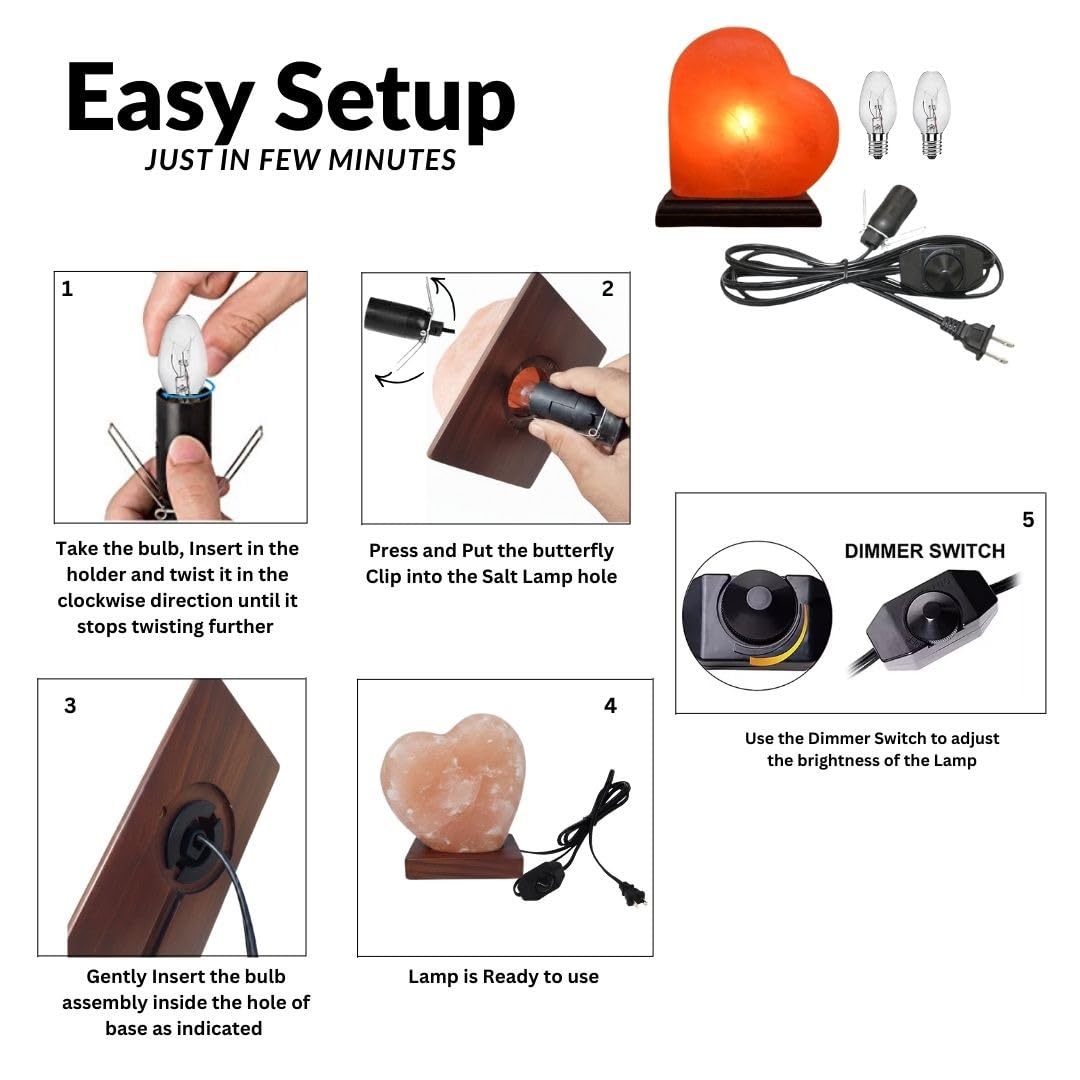 NatureBoost Himalayan Pink Salt Heart Lamp Comes with Dimmer Switch and a Pair of Bulbs (Heart2)