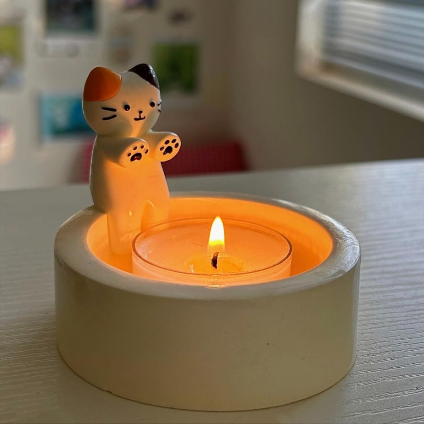 Cat Candle Holder, Cartoon Kitten Candle Holder, Cat Warming Hands Candle Holder, Gift for Girl Women, Cat Lover Gifts Candles for Candle Holders Decor (Ginger Cat)