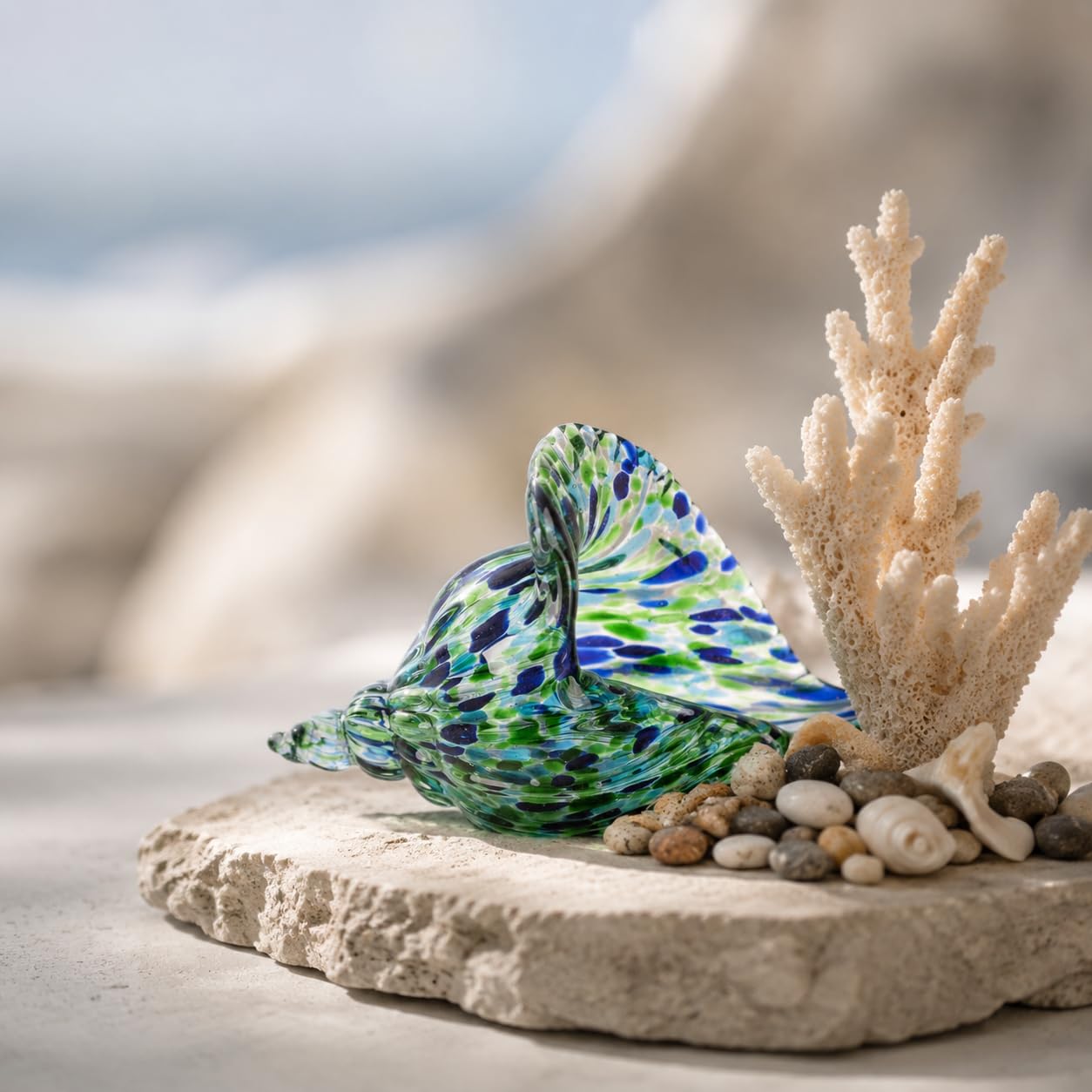 WUBIANJIE Hand Blown Glass Conch Shell Sculpture, Seashell Art Decorative Holder, Conch Shell Decor for Glass Sculptures Home Decor Shelf Tabletop Coastal Accent