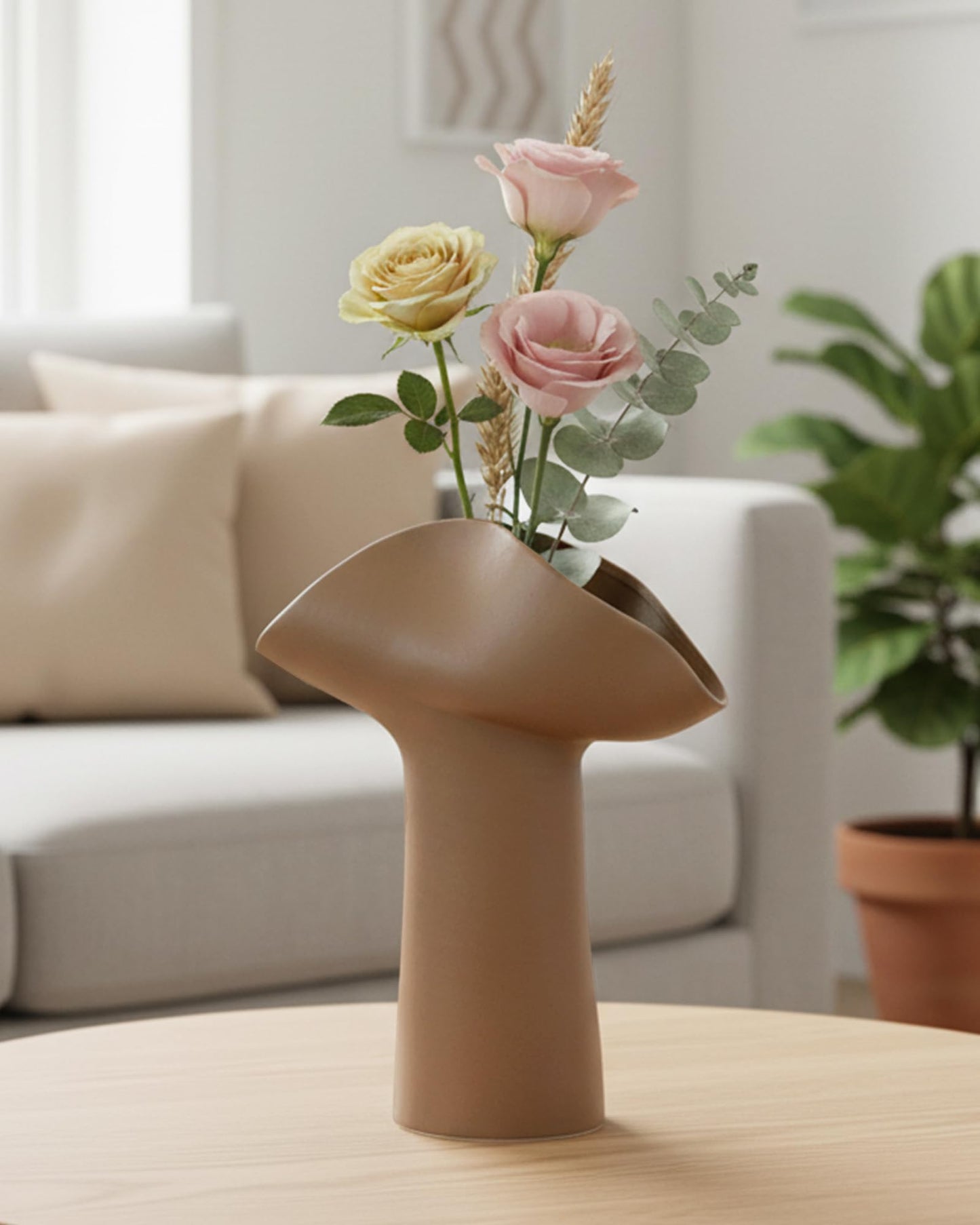 Ceramic Vase for Flowers, Unique Organic Shape Home Decor for Shelves, Console Table, Entryway, Dresser & TV Stand, Boho Style Decor for Living Room, Kitchen & Bedroom OOSTONEE