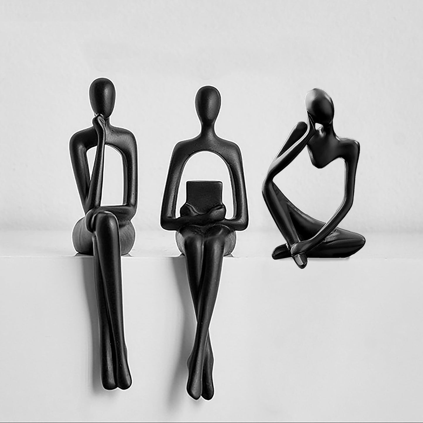 Prettidecor Gold Home Decor Thinker Statue Accents, Set of 3 Thinker Sculptures Office Decor Modern Abstract Resin Decoration on Shelf Table Desk for Living Room Office Bedroom (Black, Large)