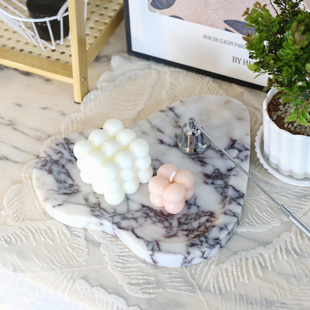 Yfstone Natural Marble Oval Jewelry Dish, Trinket Tray for Ring & Earring Holder, Vanity/Nightstand Decor with Unique Natural Veins, Gift for Women/Mom/Daughter
