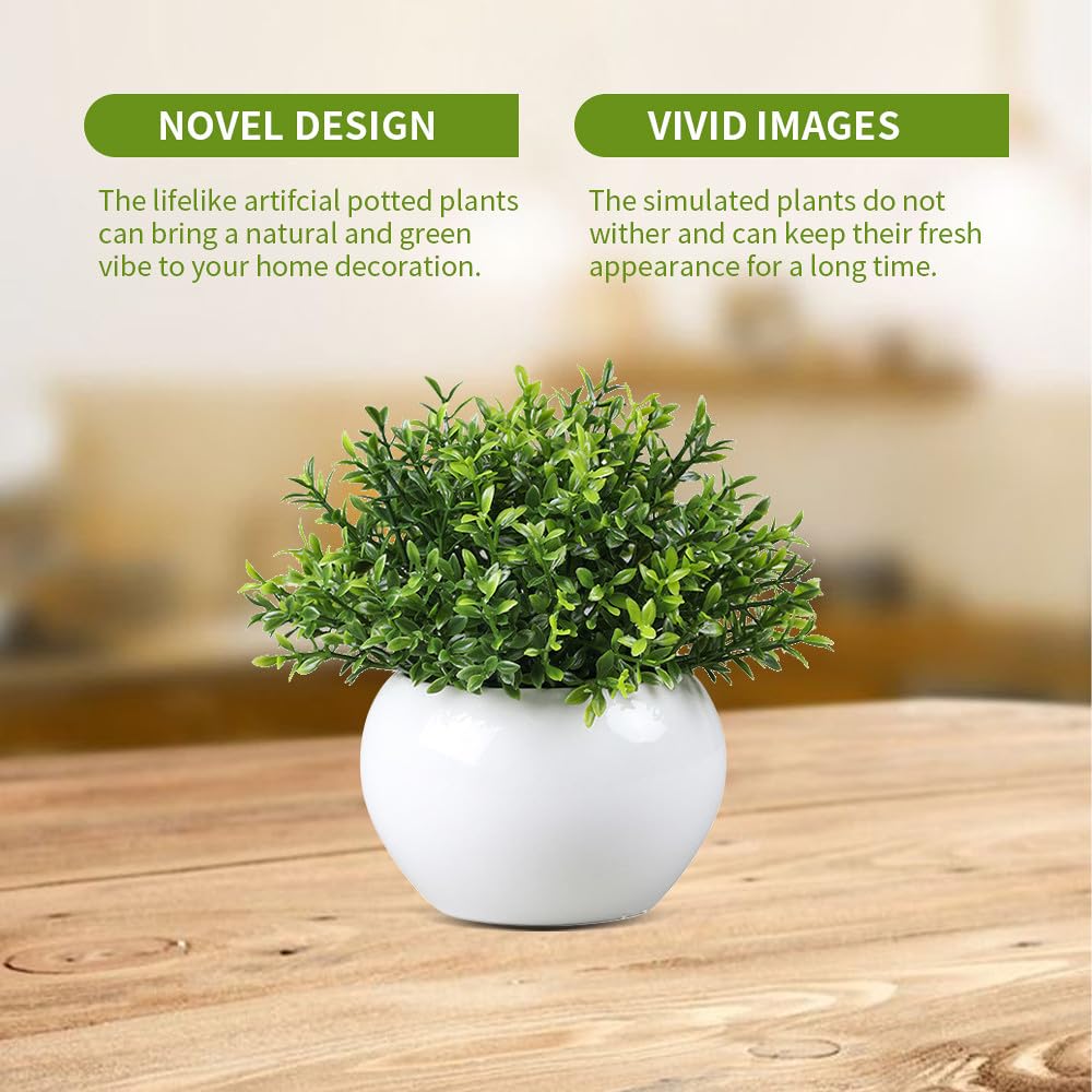 YZZY Artificial Grass Potted Plant, Fake Plant for Desktop Decor, Faux Plant Grass with Ceramic Pots for Home Indoor Office Shelf Decoration 1pc (FY000, with White Pot)