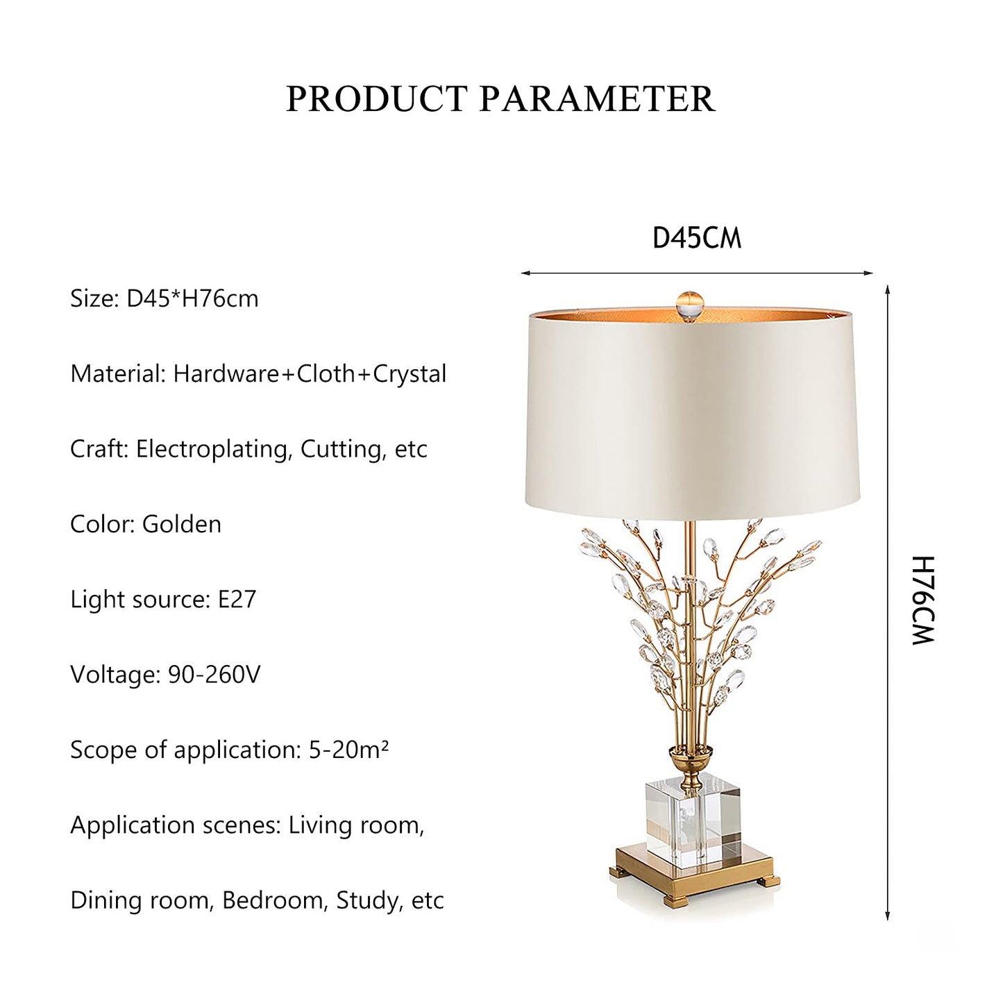 Glass Table Lamp Modern Bedside Lamp Decorative with Metal Base White Linen Fabric Lampshade Modern Bedside Lamp for Bedroom Living Room Elegant Nightstand Lamp Crystal Decoration for Office Desk