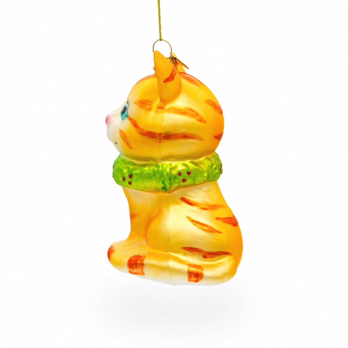 Orange Tabby Cat with Scarf Glass Christmas Ornament