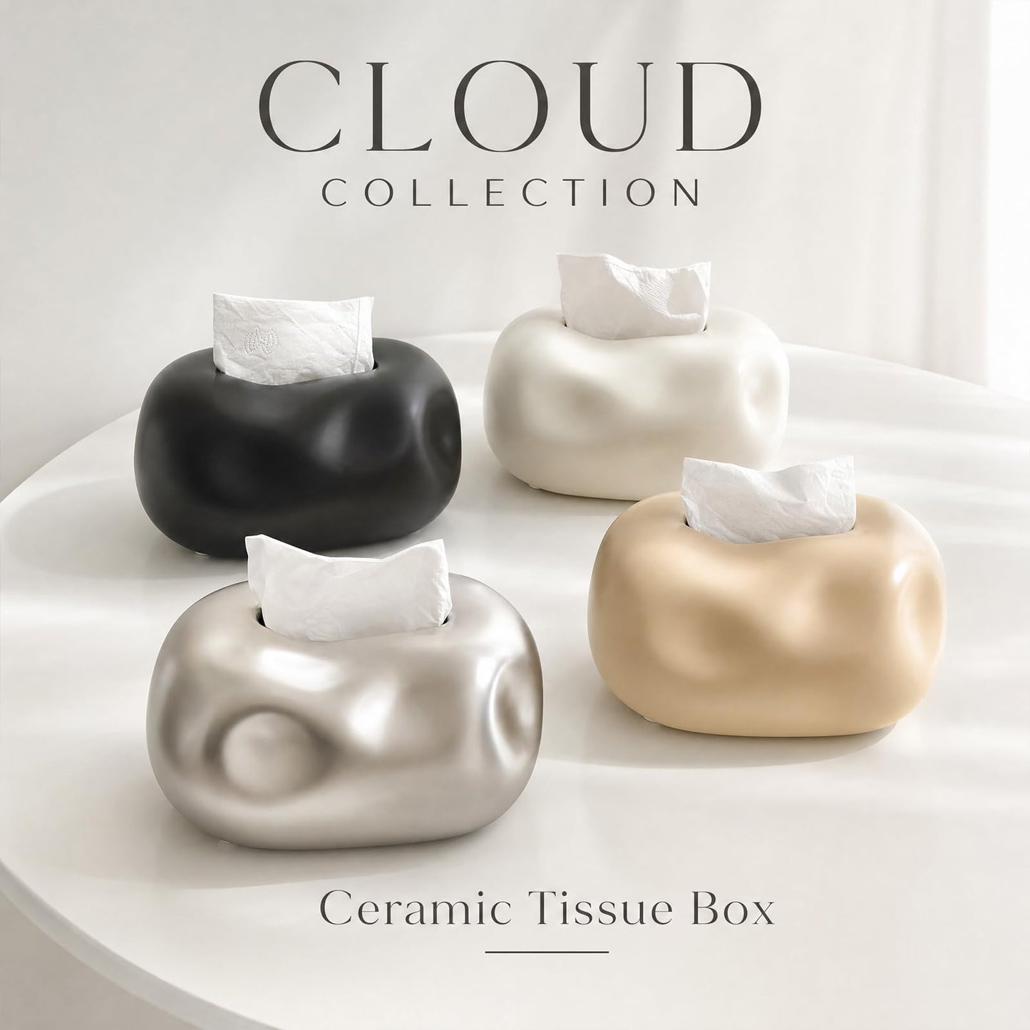 Decorative Tissue Box Cover Ceramic Modern Tissue Box Holder Facial Napkin Holder Tissue Box Dispenser for Bathroom Vanity, Living Room, Bedroom Dresser, Night Stand, Kitchen Countertop Office Desk
