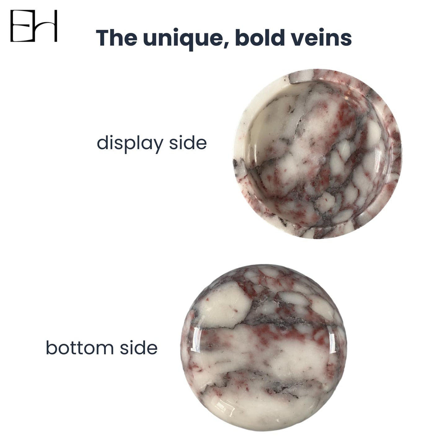Marble Trinket Dish, Calacatta Marble Tray for Jewelry & Keys, Round Soap Dish & Decorative Stone Bowl Candle Holder for Entryway Table, Bathroom, Vanity (Viola, 5.5 INCH)