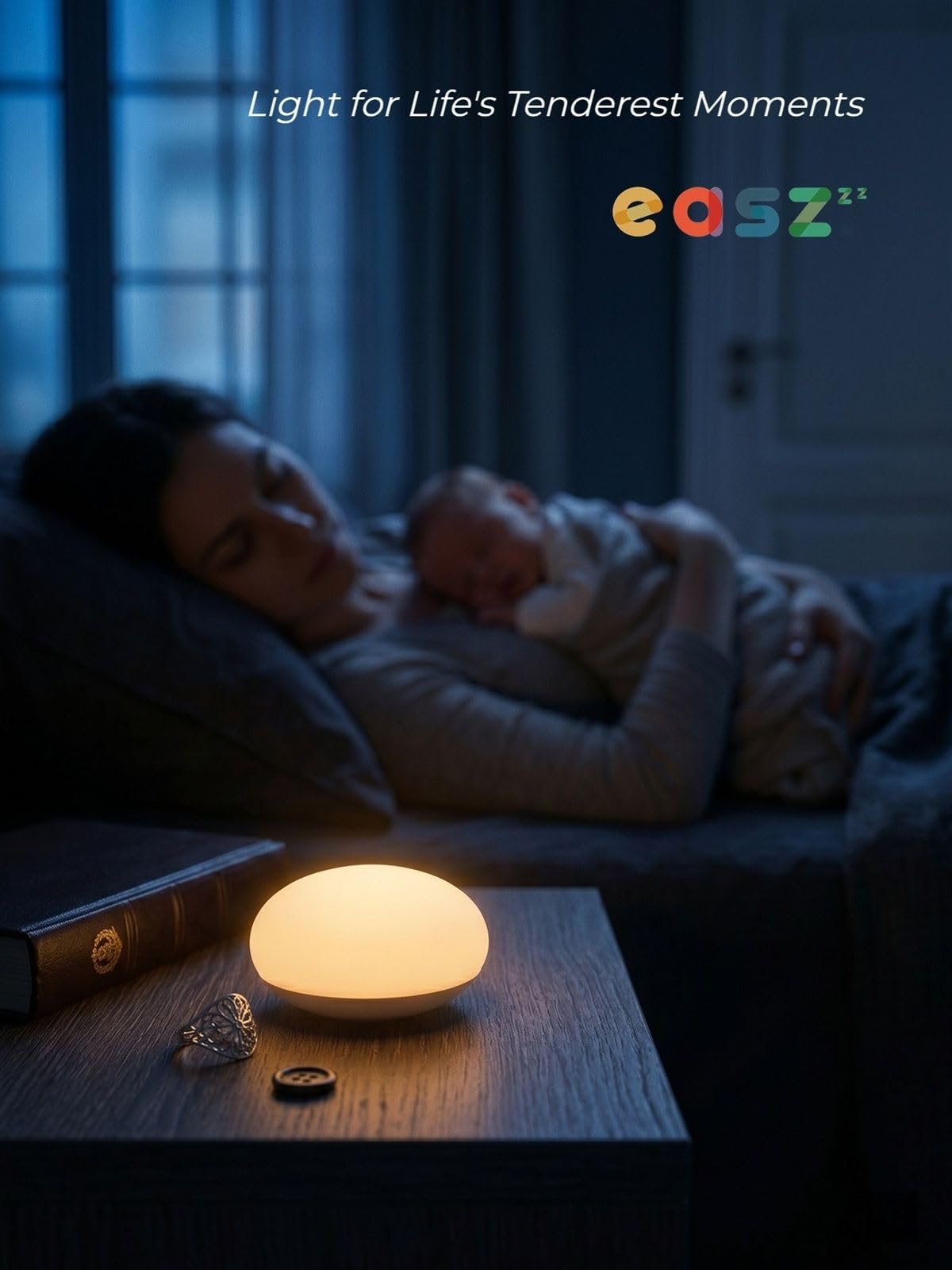 EASZZZ Baby Night Light, Nursery Night Lights for Breastfeeding, Soft BPA Free Silicone Touch Night Lamp, Eye Caring, Easy Flip Design, Stepless Dimming, 1-Pack