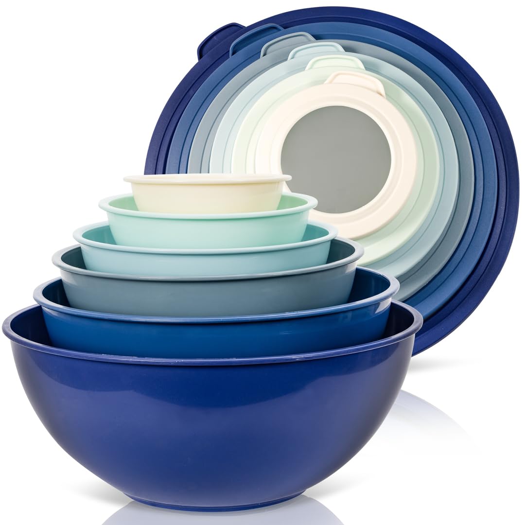 WHYSKO Mixing Bowl Set, 12 Piece Colorful Plastic Mixing Bowls with Lids Set for Food Prep Storage and Serving, Microwave and Dishwasher Safe for Kitchen Baking Cooking