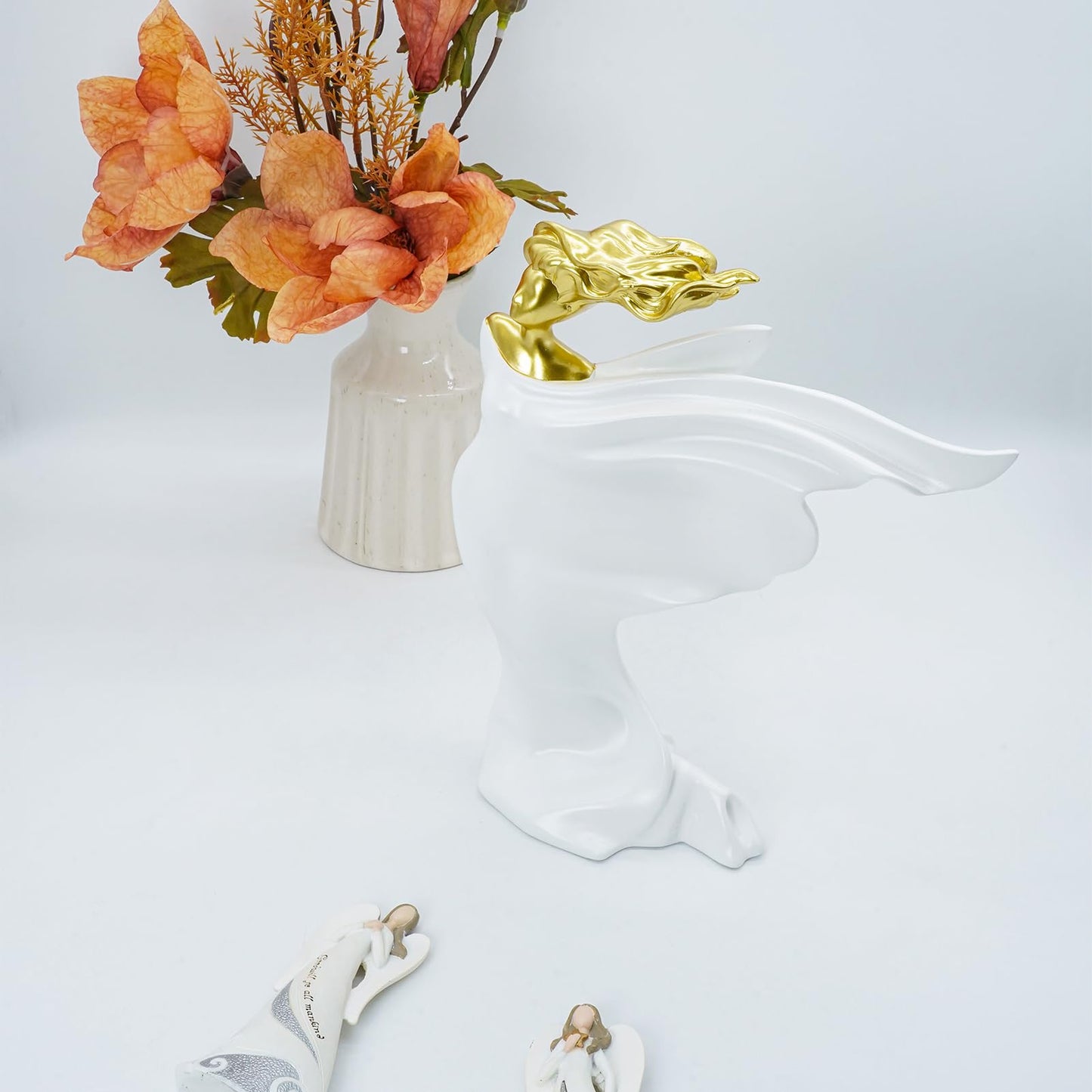ThriBartLive Elegant Resin Sculpture Decor – Golden Lady with Flowing Gown Design, Available in White, Blue, and More, Modern Art Home Accent for Living Room, Office, and Gift Giving