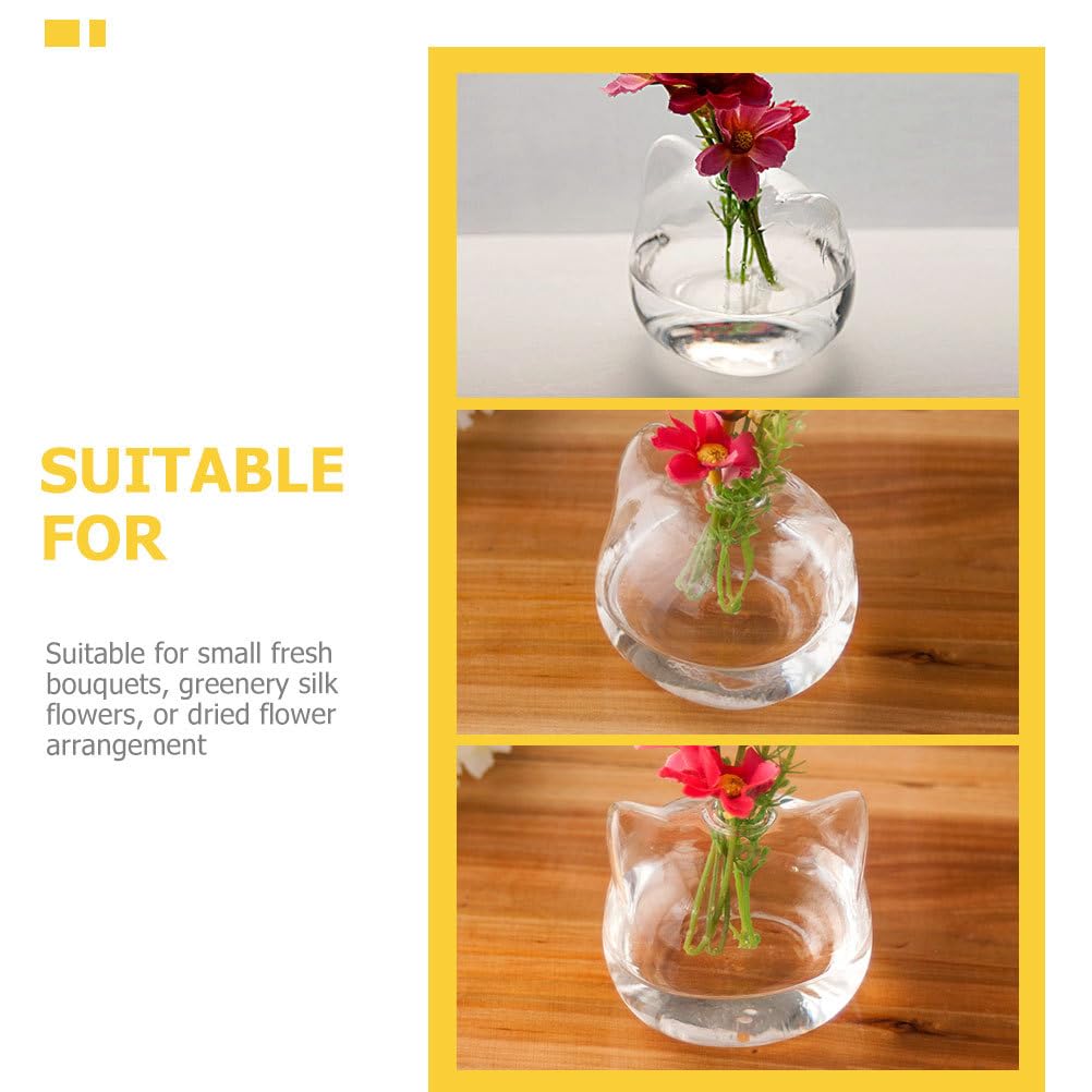 FOMIYES Cat Shaped Glass Vase 3.9 Inch Small Decorative Flower Vase Hydroponic Planter for Home Office Desk