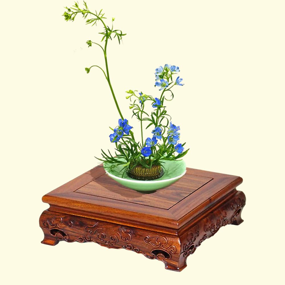 GOLDY&WENDY Oriental Rosewood Display Stand Wood Home Decor Square Wooden Pedestal Base for Vases Teapot Stones Crafts, 6.1x6.1x2.9in