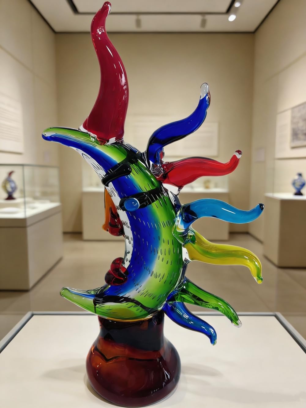 Yao Yuan Murano-Style Hand Blown Art Glass Face Sculpture - 16.93" Tall Mouth-Blown Crafts Home Office Bedroom Living Room Study Room Studio Decorations