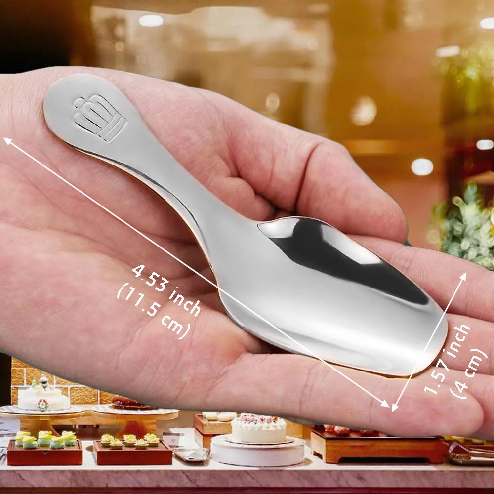 2 Pcs Short Handle Spoons - Stainless Steel Mini Scoops - Small Dessert Spoon for Salt, Dessert, Sugar, Coffee, Tea, Sugar, Honey, Spice, Ice Cream, Candy, Fit in Canisters
