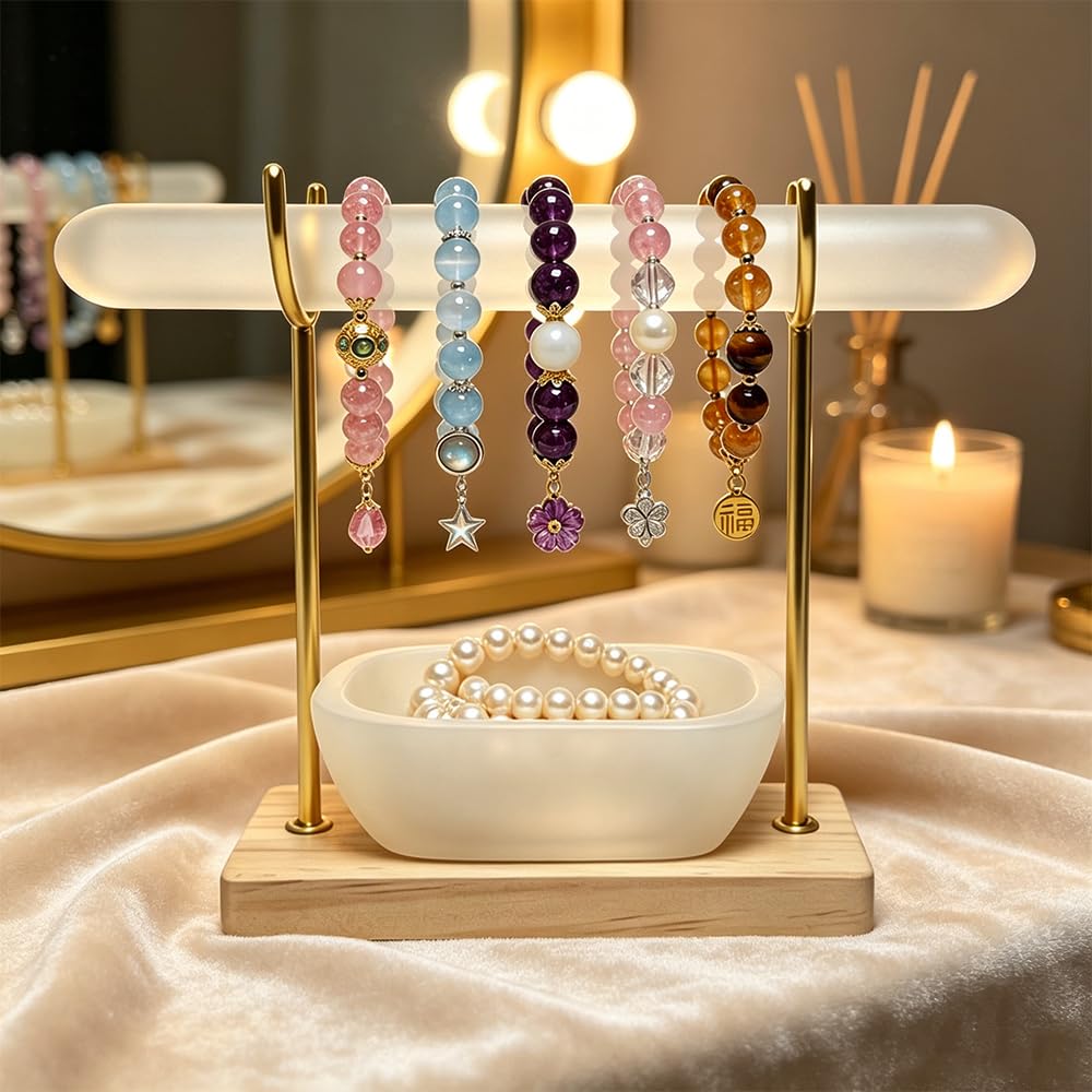 Selenite Crystal Bowl Set Selenite Bracelet Holder Display Stand, Detachable Selenite Crystal Healing Goth Bracelet Display Stand, Selenites Bowls for Necklace Watch Bangles Charging Cleansing