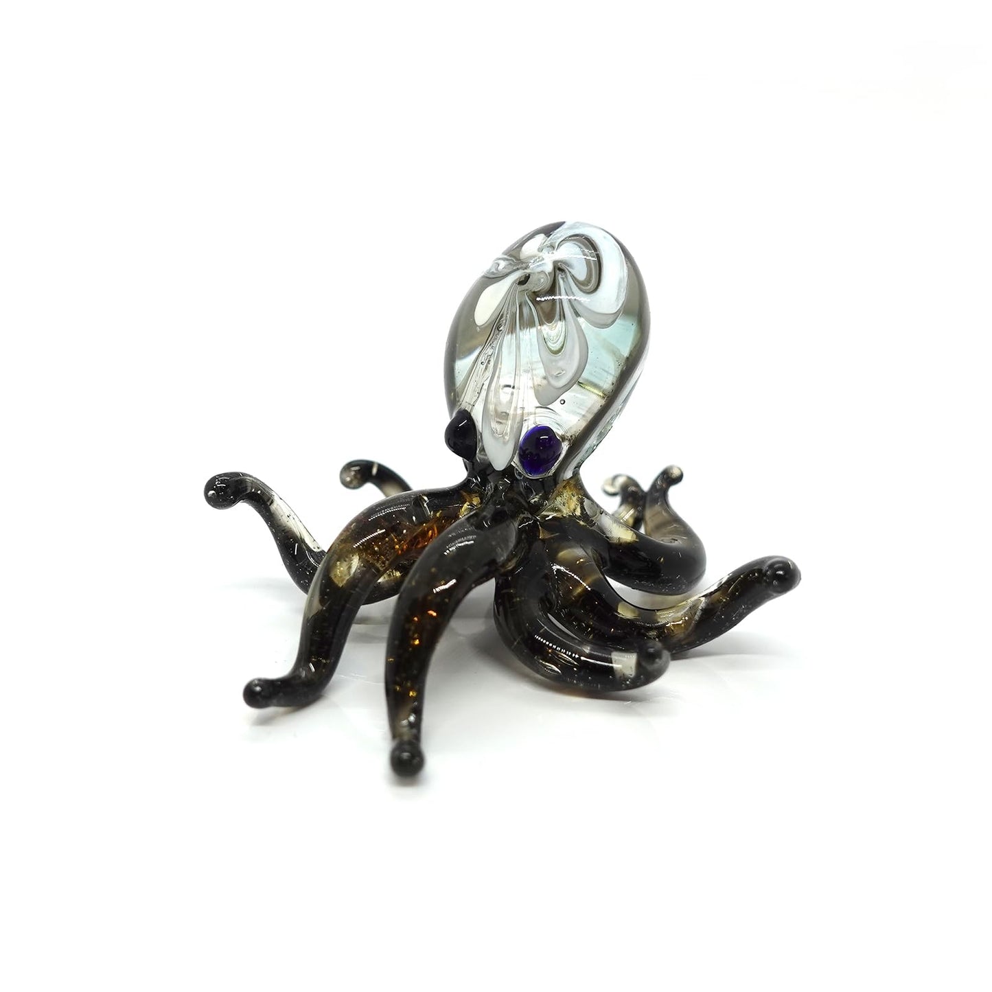 Sansukjai Octopus Tiny Figurines Hand Blown Glass Art Animals Collectible Gift Home Decor (Black Yellow)