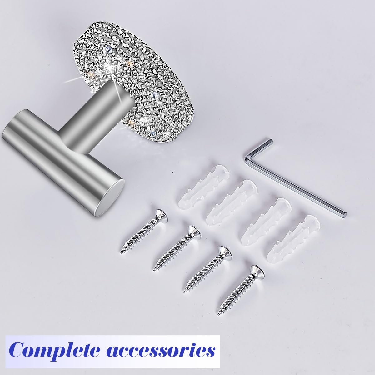 Mifoneix 2 Pack Shine Bathroom Towel Hooks Wall Mount Glitter Hooks Sparkle Silver Towel Racks Coat Hooks, Heavy Duty Robe Hook Holder for Home Living Room Office Hotel