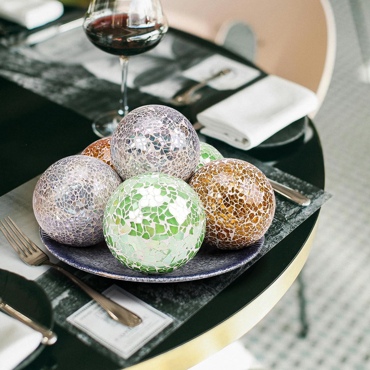 Yatinkim Decorative Balls Set 3pcs Mosaic Glass Ball for Bowls 3.35inch
