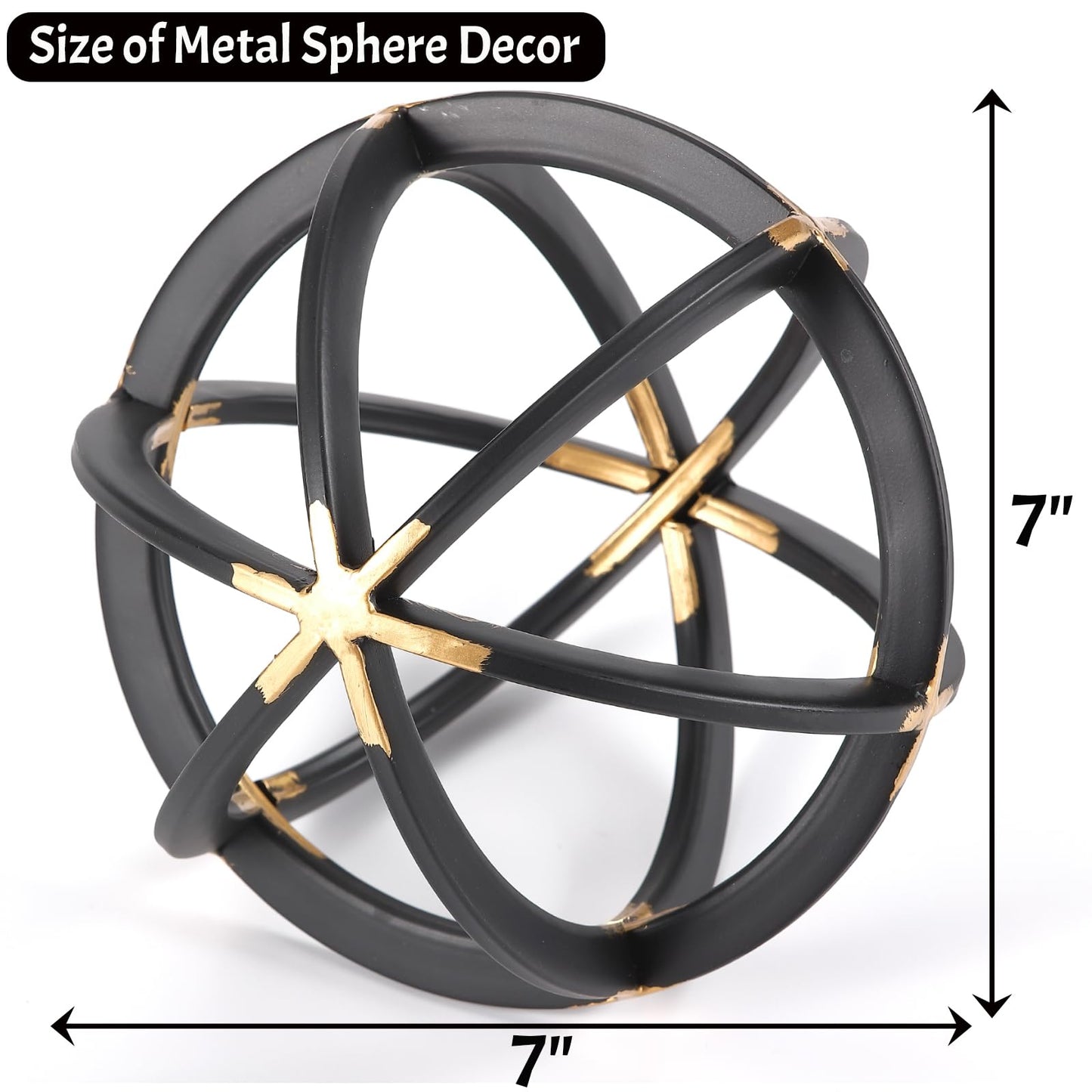 MOCOME 7" Metal Sphere Decor, Metal Coffee Table Decor Sculpture - Black & Gold, Abstract Tabletop Decorative Ball for Home, Decorative Balls for Centerpiece Bowls
