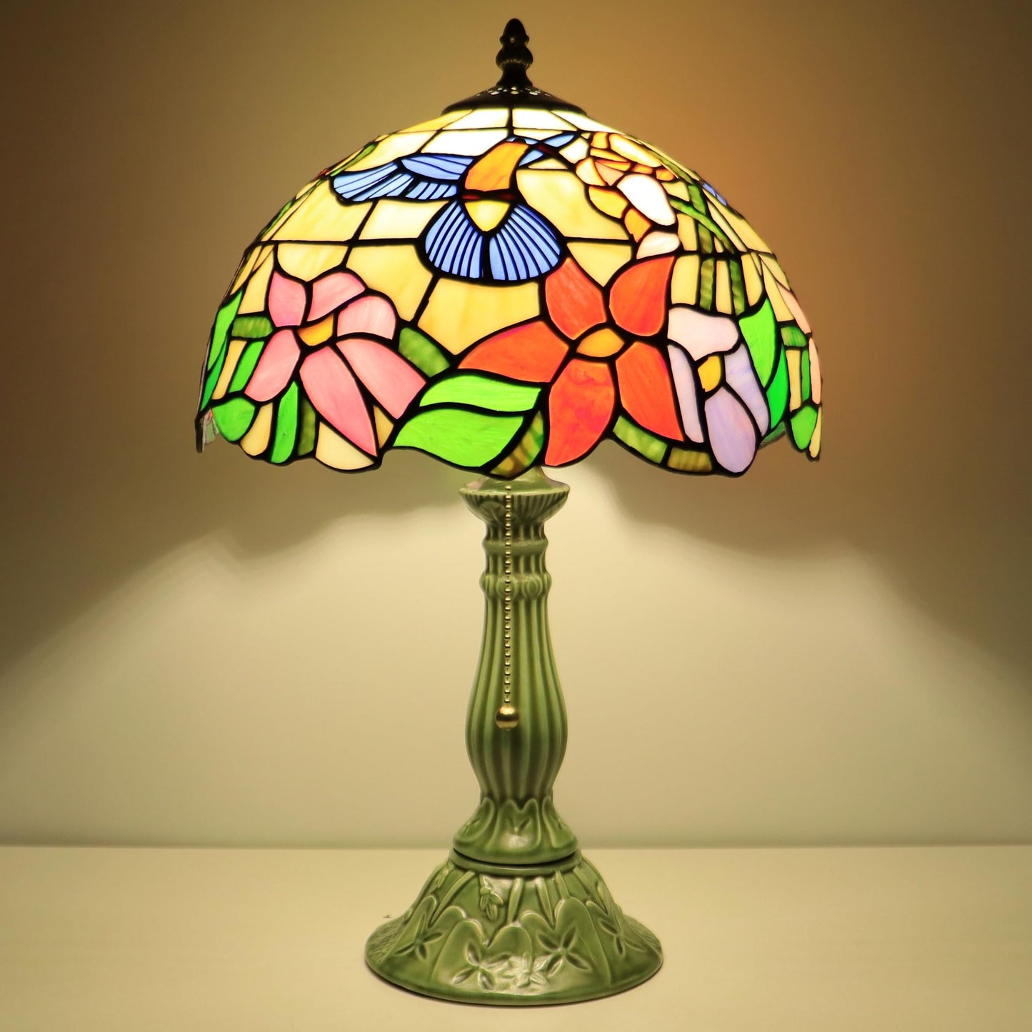 MQYXH Tiffany Style Stained Glass Table Lamp 18.5 Inch - Blue Hummingbird