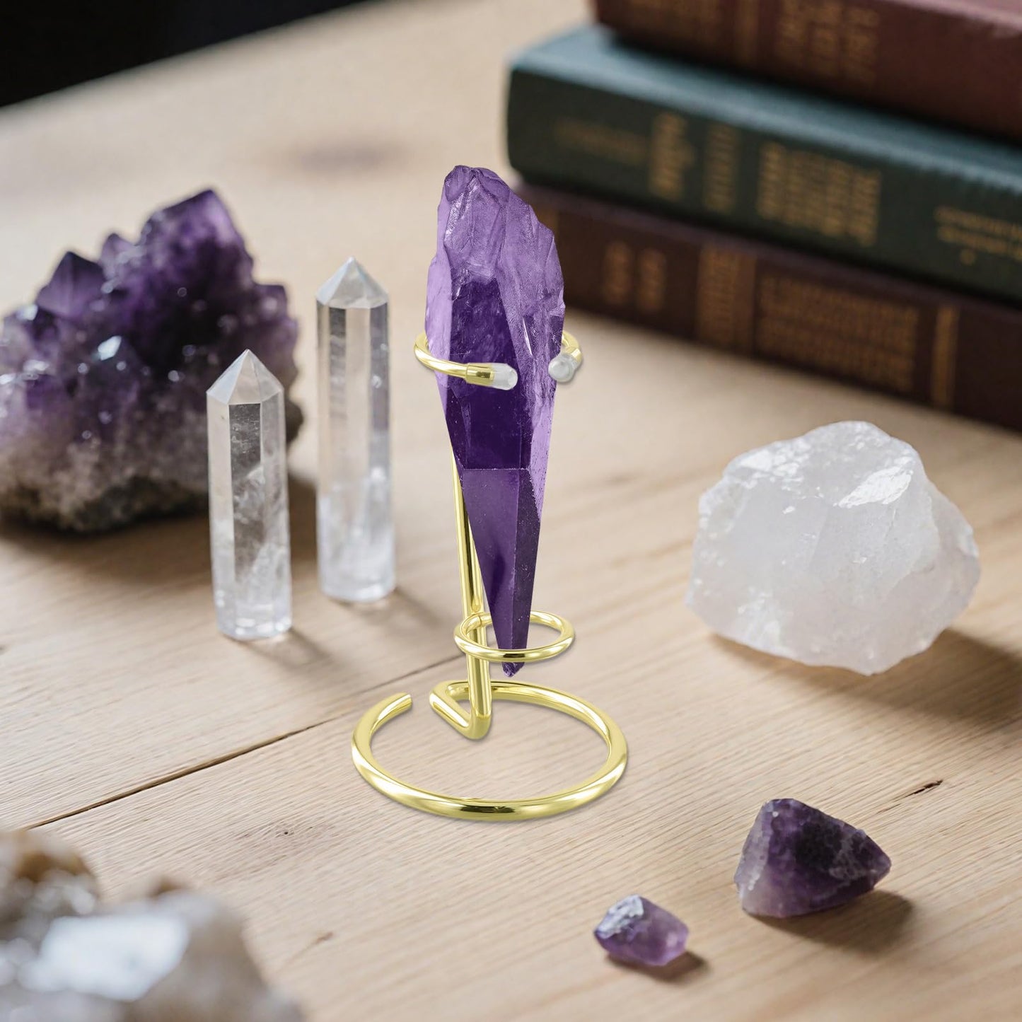SINJEUN 10 Pack Crystal Wand Stand, 2.4 x 3.9 x 1.2 Inch Iron Display Stand Golden Rock Wand Holder for Small Gemstones Mineral Agate Display