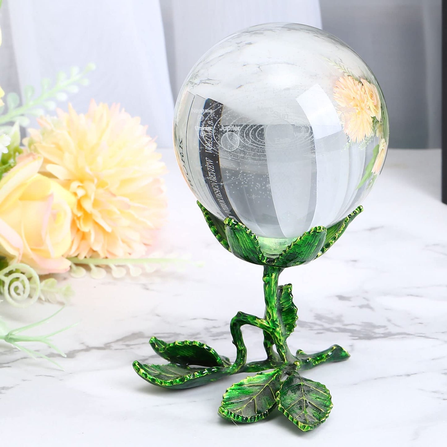 PATIKIL Crystal Ball Stand, Sphere Display Stand Photography Props for 50 to 80mm Crystal Balls Ornament Rack Holder Metal Base Rose Shape, Green
