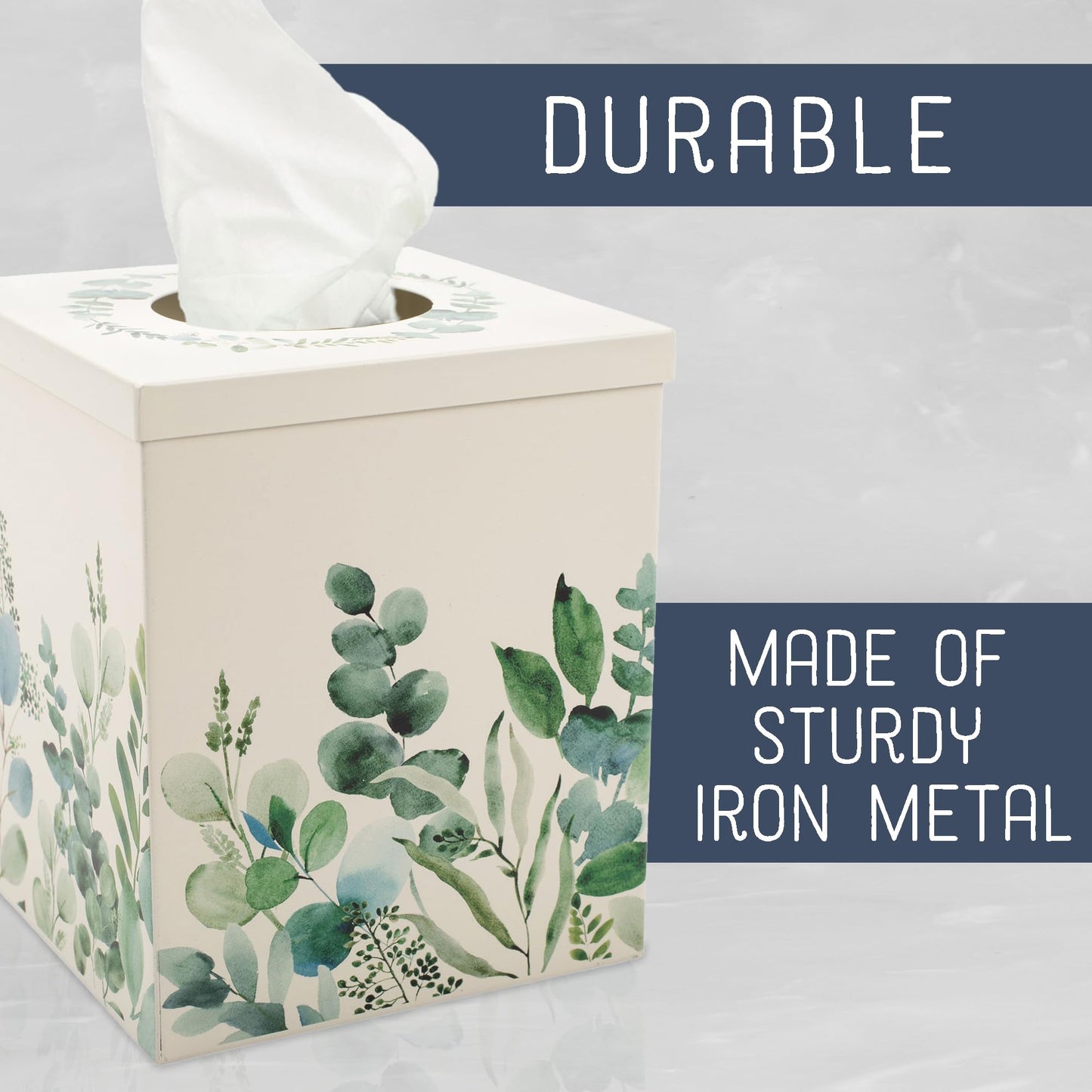 NAT AND JULES Cube 6 x 5 Iron Metal Tissue Box Holder Organizer Bathroom Vanity Countertop Night Stands Office Home, Floral