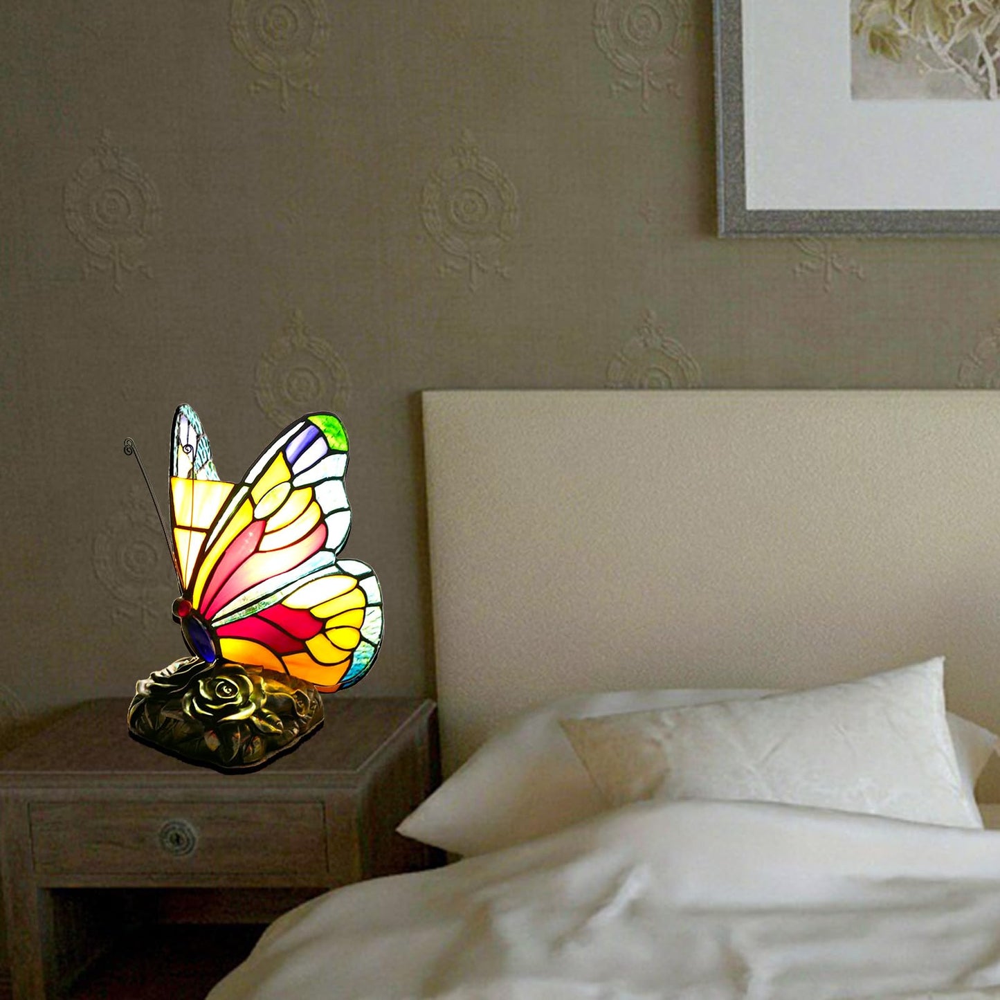 JGWSWQ Butterfly Tiffany Table Lamp, Stained Glass Vintage Night Light