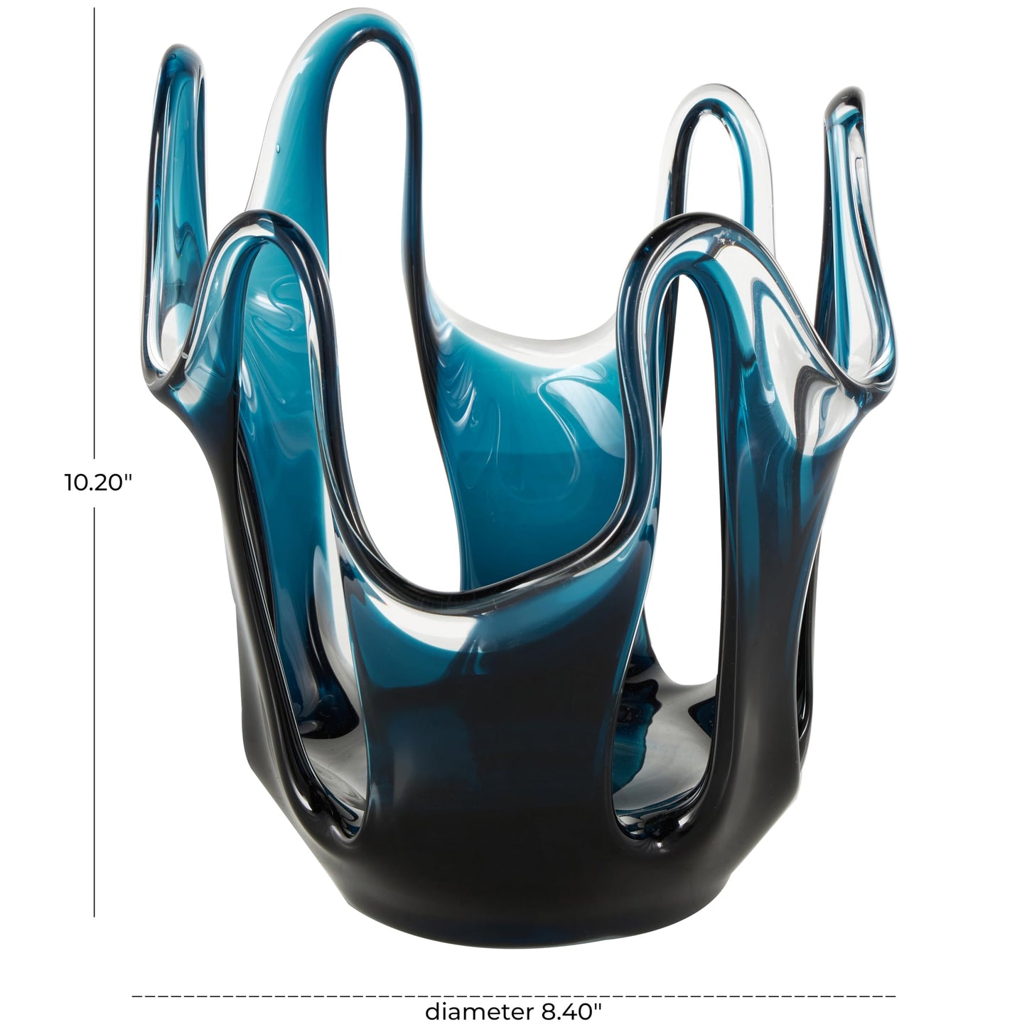 Deco 79 Glass Abstract Decorative Vase Ombre Centerpiece Vase with Wavy Oval Cutouts, Flower Vase for Home Decoration 8" x 8" x 10", Blue