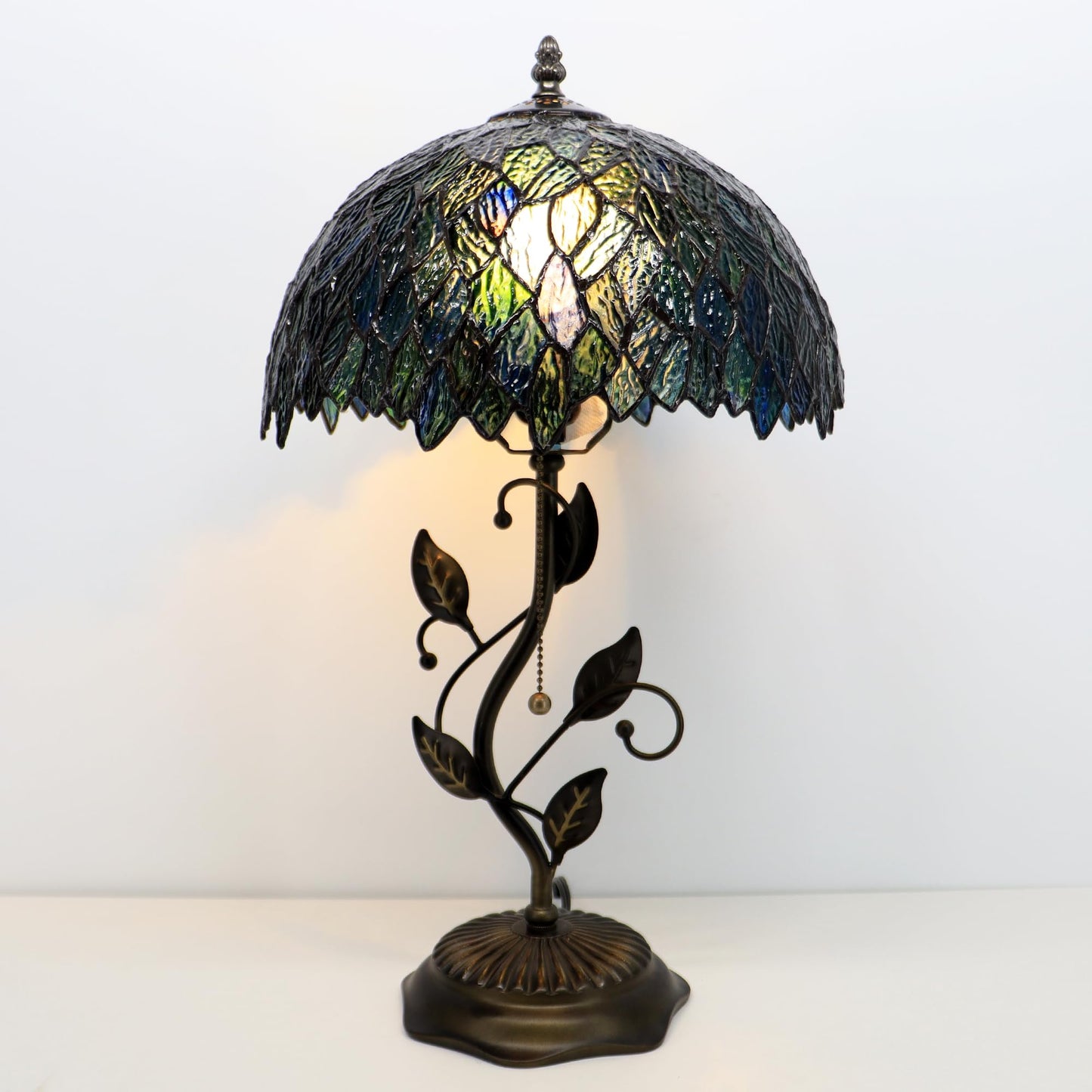 MQYXH Tiffany Style Multicolor Leafage Stained Glass Table Lamp 19 Inch
