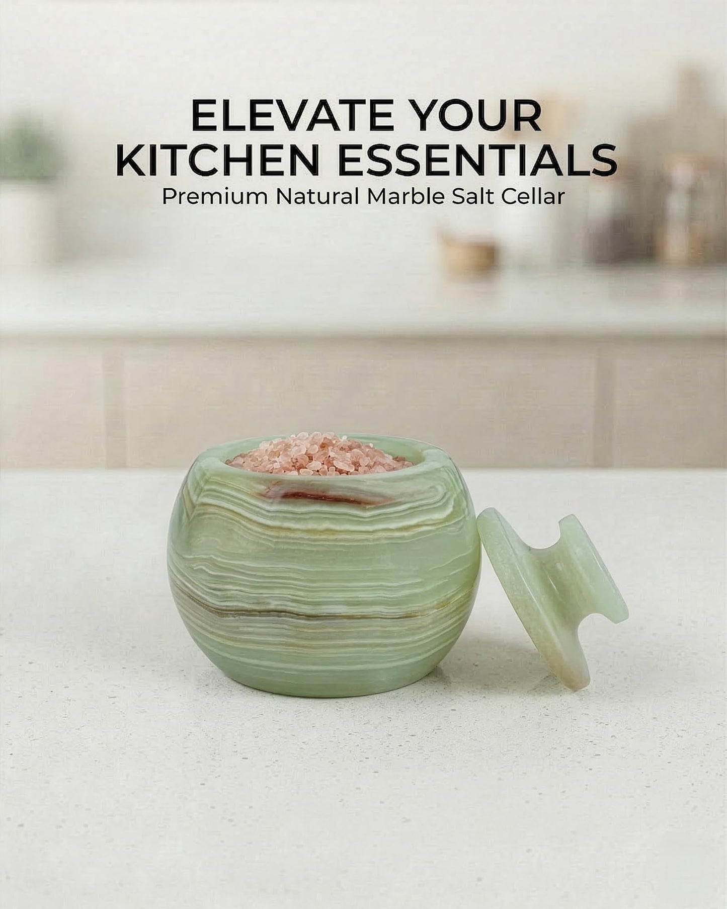 UrbanFocal Natural Marble Candy Jar Handmade Cover Pot Storage - Deep Covered Kitchenware Jar Container, Onyx Green