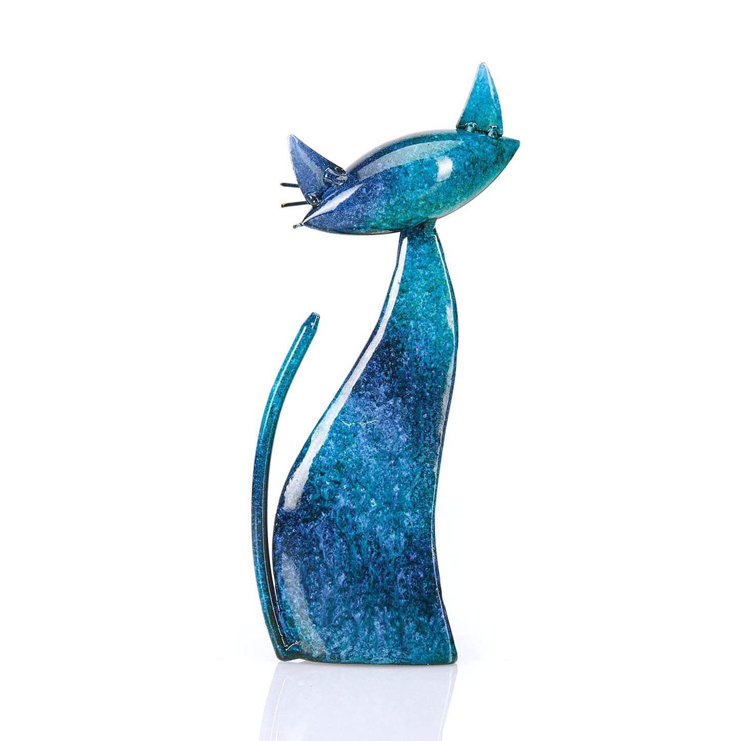 Aayla Cat Statues – Set of 3 Small Blue Aqua Cats Figurine Adorable Kitty Gift for Cat Lovers, Home Kitchen Decoration (8.5" H Blue)