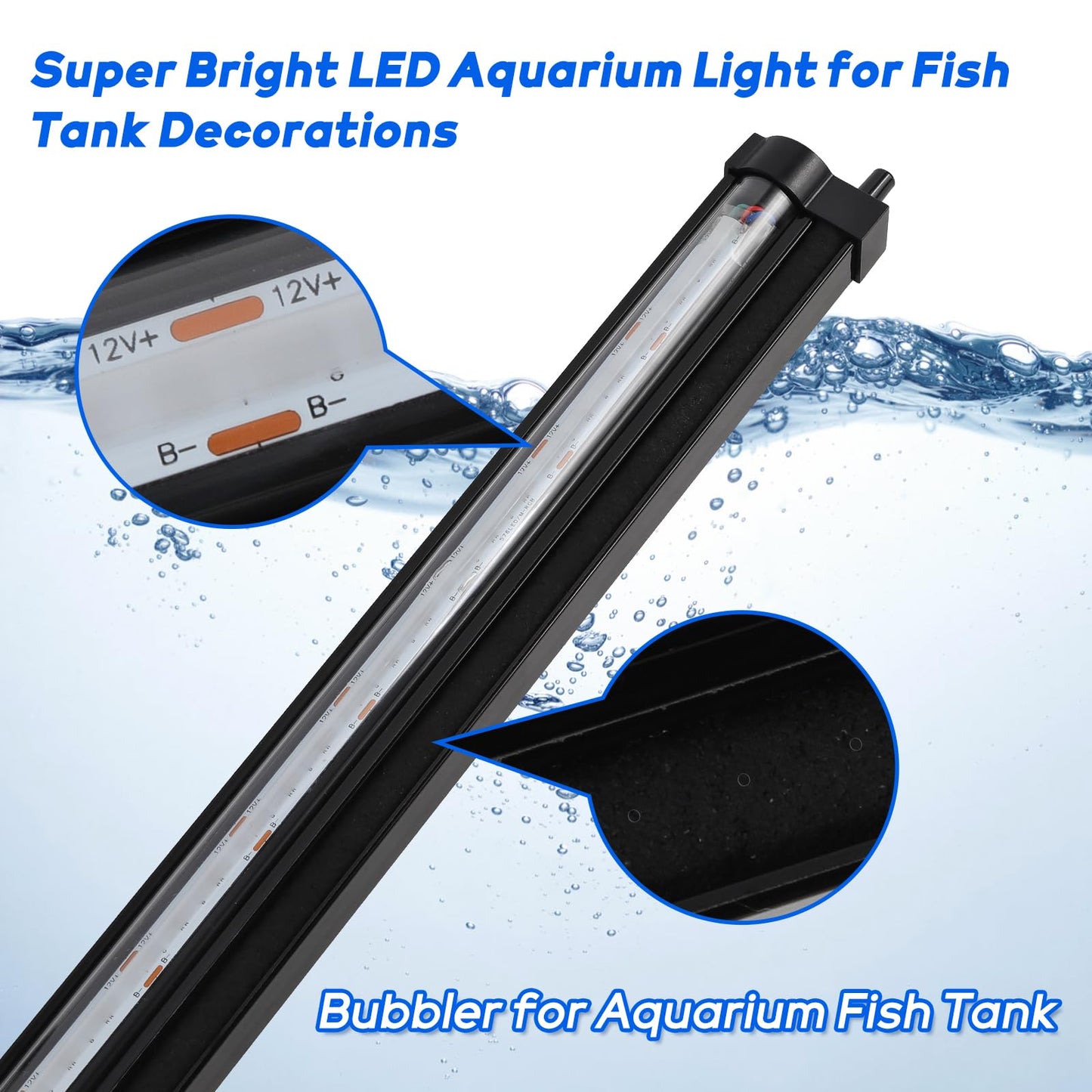 Szminiled Bubble Fish Tank Light:Ip68 Waterproof Fish Aquarium Lights with Oxygen Boost for 12-17 inch Saltwater Freshwater Tanks -Submersible Led Lights with Remote for Aquatic Pet Plants Lovers