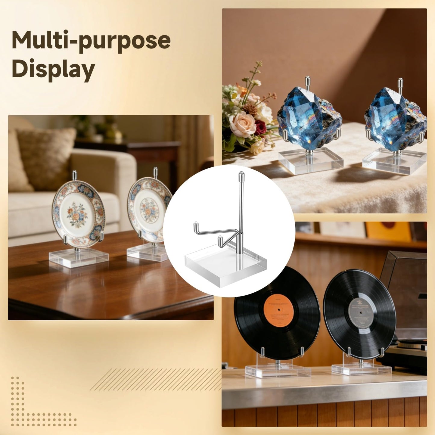 Skdqiee 16 Pcs Crystal Display Stands, Adjustable Metal Arm Mineral Holders, Silver Rock and Crystal Display Holders for Stones, Geodes, Fossils, Cards