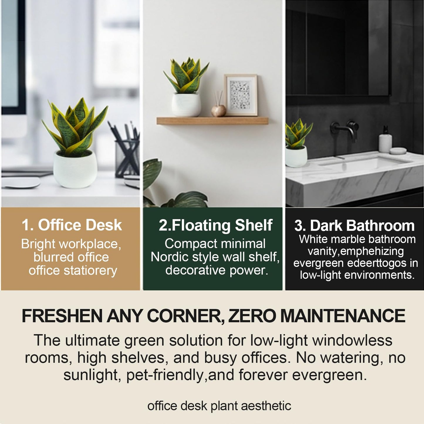 EVERLNESTIO 8" Fake Snake Plant & Faux Agave in White Ceramic Pot | Pet-Friendly Low-Light Sansevieria Greenery, Real Touch Small Fake Plant for Home Office Desk, Bookshelf, Bathroom Decor