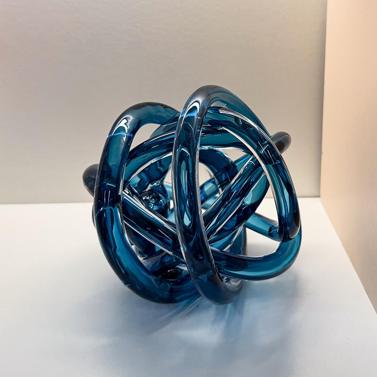 ORRFIDDY Glass Knot Teal Decor Ball - 5 Inch Hand Blown Infinity Sculpture Orbit Home Decor Table Decoration Interio Art