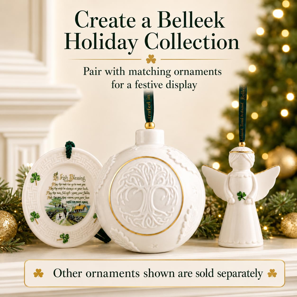 Belleek Classic Tree of Life Bauble Hanging Ornament, 3.1-Inch Handpainted Porcelain Celtic Irish Christmas Decoration