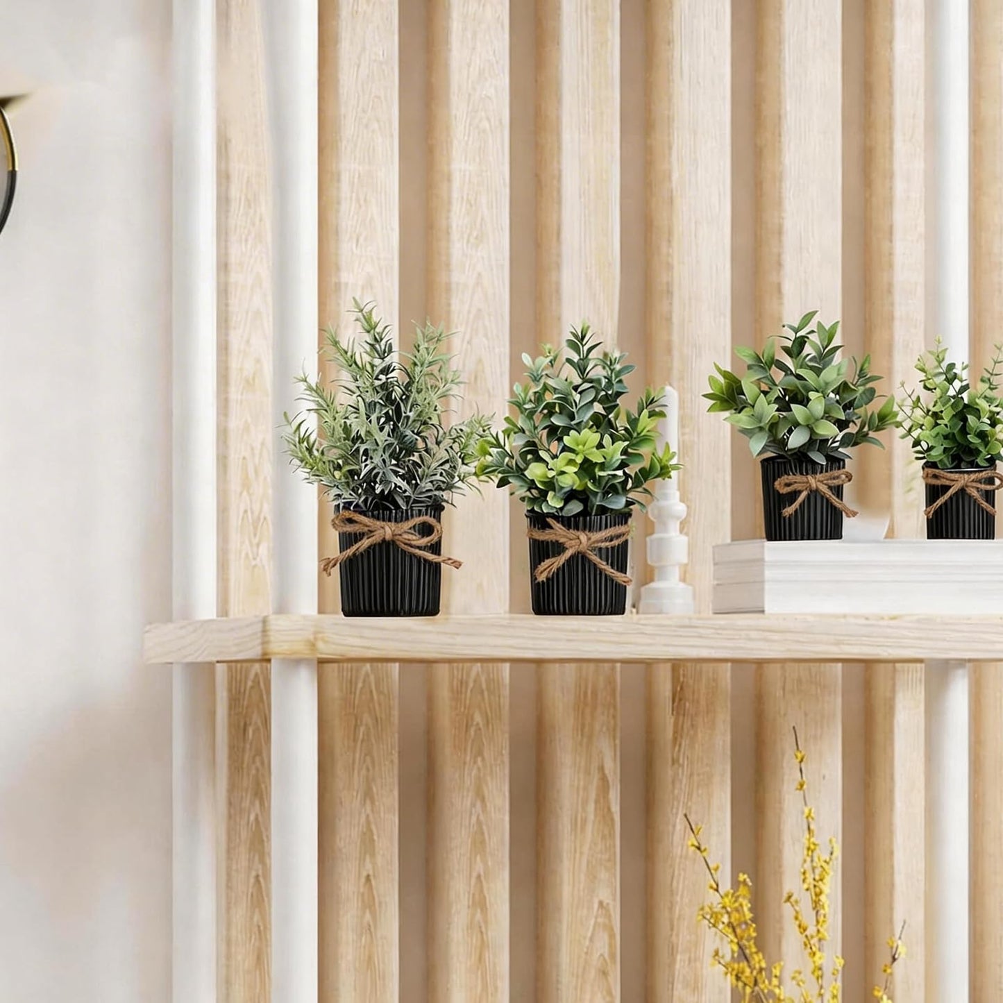 Yoratee 4 Potted Artificial Plants Metal Fake Potted Plant with Iron Pot Mini Greenery Decor Small Faux Plants for Indoor Farmhouse Home Porch Garden Bathroom Room Décor Black