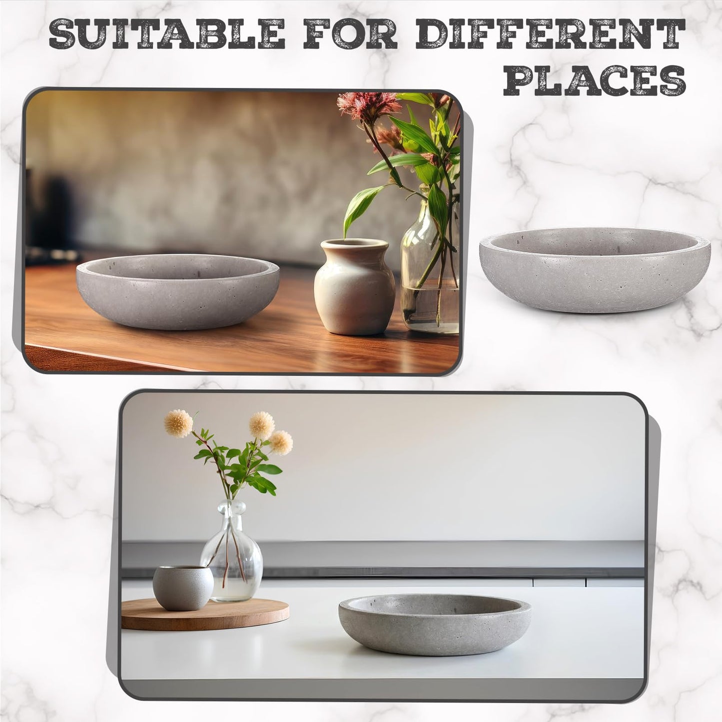 LemonRoad Travertine Decorative Bowl 7.8"x 2" Marble Round Stone Bowl for Entryway Key, Fruit, Kitchen Counter, Dining Table Centerpiece, Office Decor (Grey)